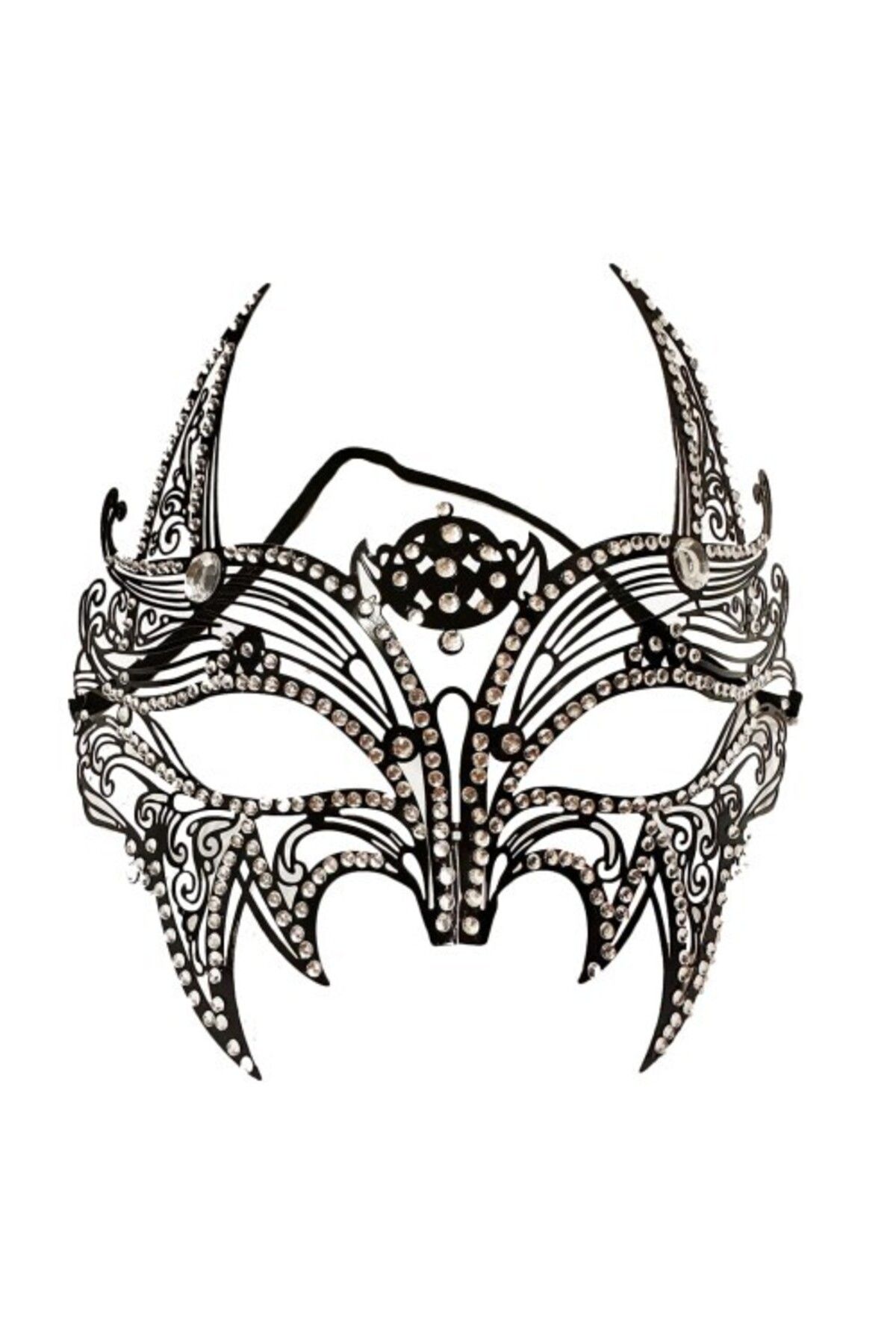 Otocub Siyah Lazer Kesim Kristal Taşlı Metal Lüks Maske
