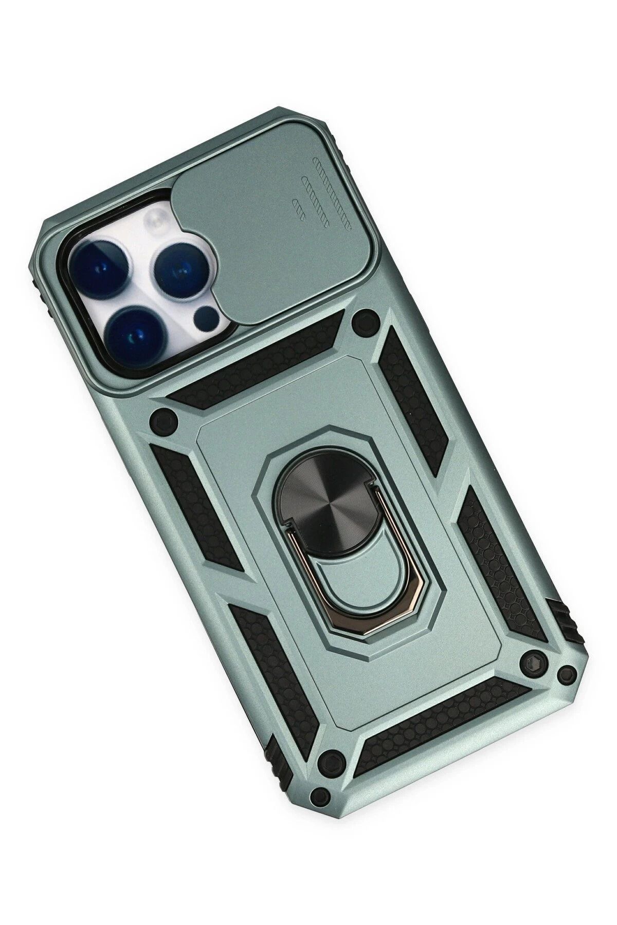 NewFace iPhone 14 Pro Kılıf Pars Lens Yüzüklü Silikon - Yeşil MRAYD