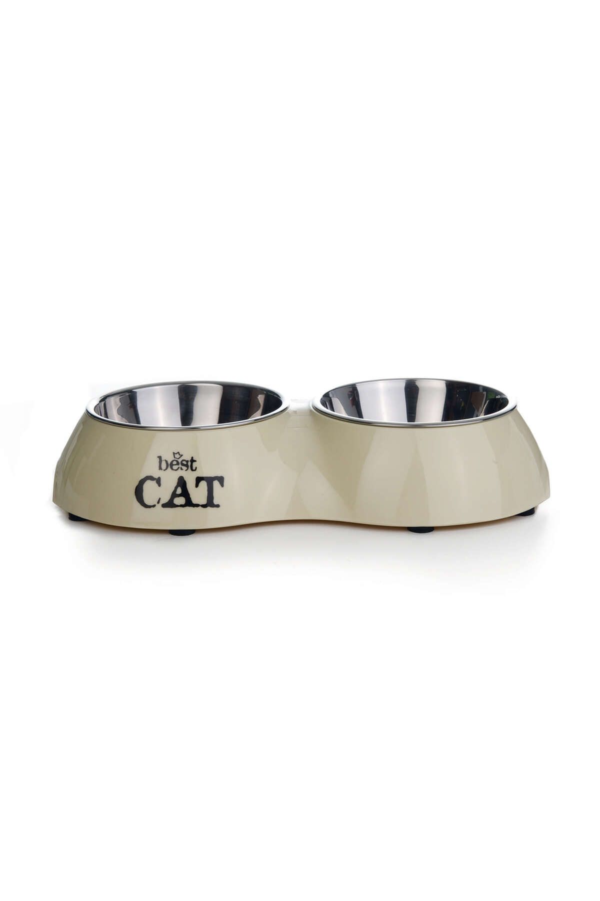 Beeztees Kedi İkili Mama ve Su Kabı, Paslanmaz Çelik, Bej, 26,5x15x4,5cm, 2x160ml SVLRS
