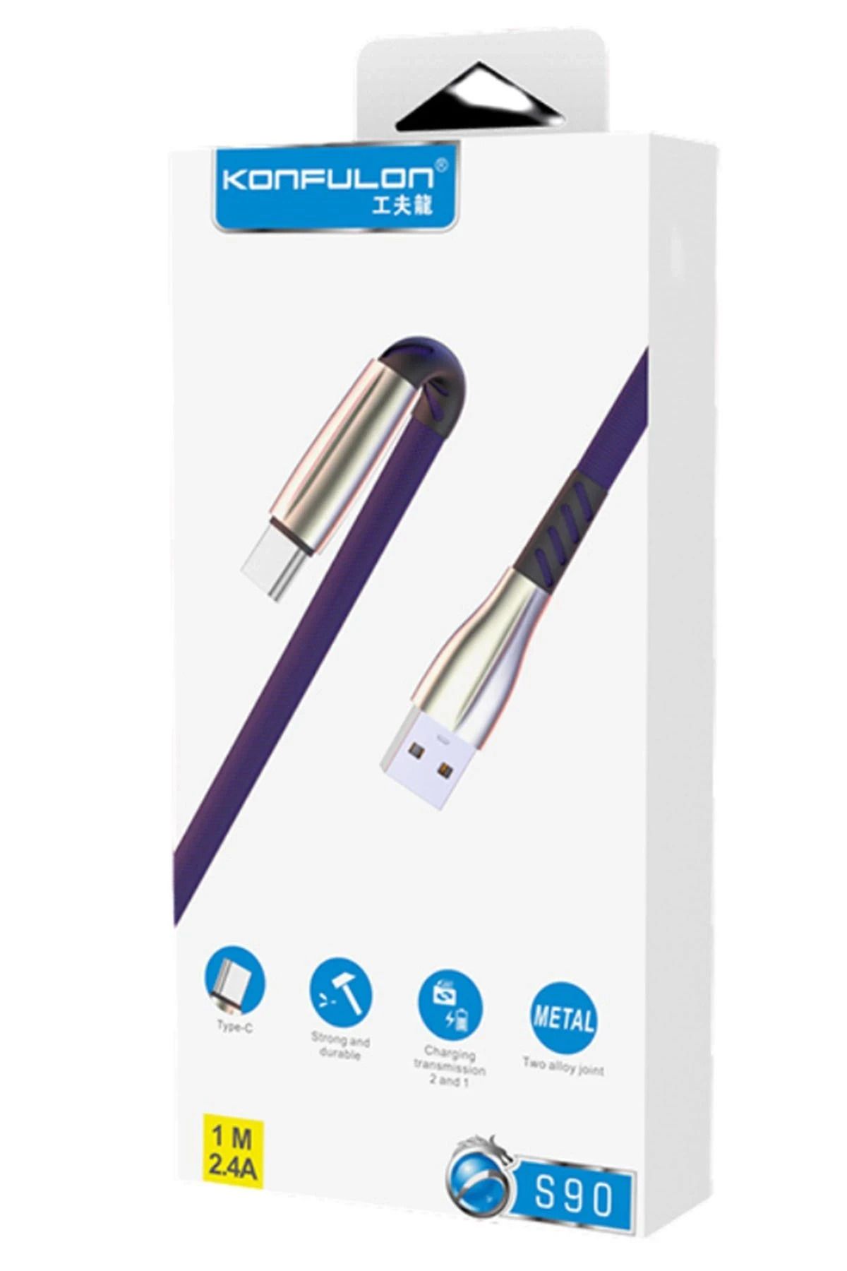 Konfulon S90 Metal Uçlu Type-C Kablo 1M 2.4A - Kırmızı GLSTD