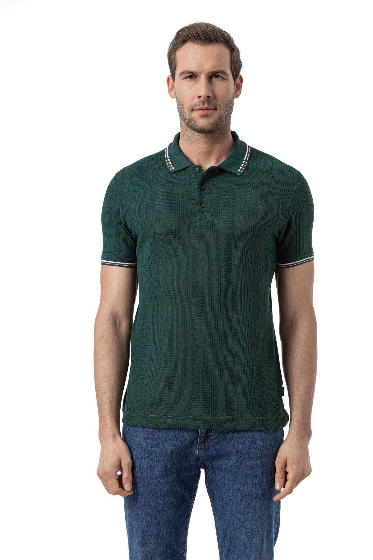rugatchi Büyük Beden Yatay Çizgili Waffle Polo T-Shirt