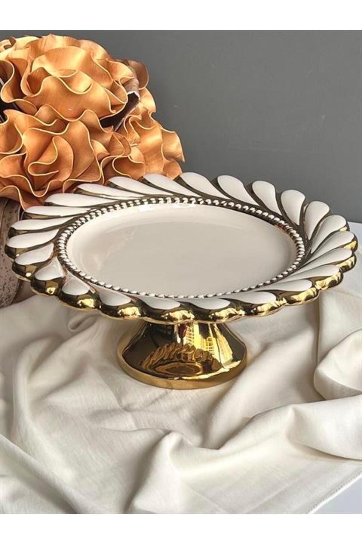 ROSSEV Servis Tabağı Rönesans Ayaklı Yuvarlak Gold 33cm