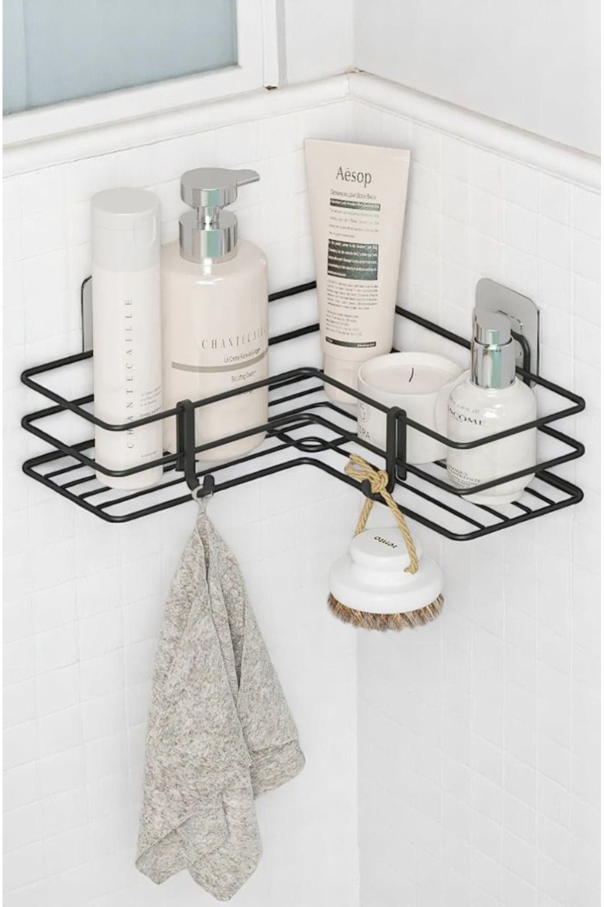 Magic Objects 1 Adet Yapışkanlı Kancalı Banyo Raf, 1 Adet Banyo Düzenleyici, Banyo Askısı Şampuanlık Organizer Raf