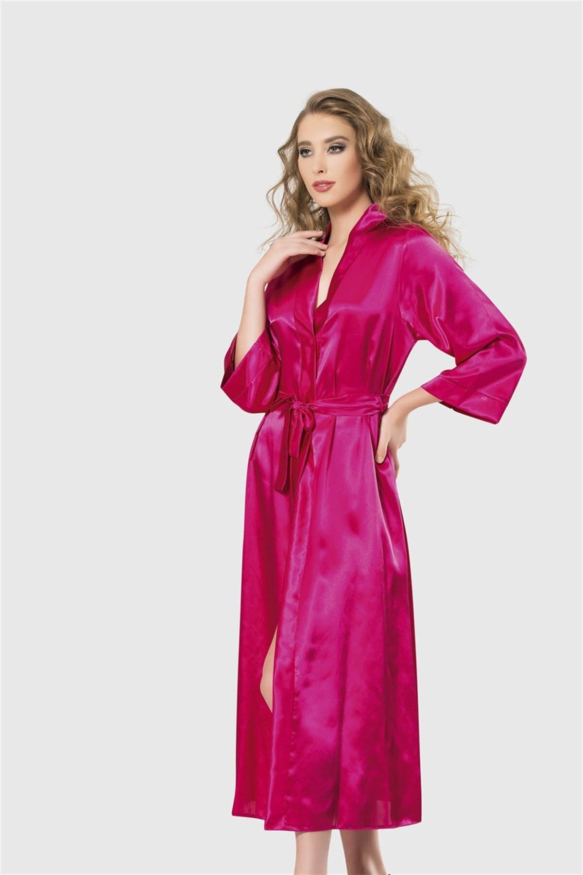 Shop58 Hediye Cantam Vişne Uzun Saten Sabahlık