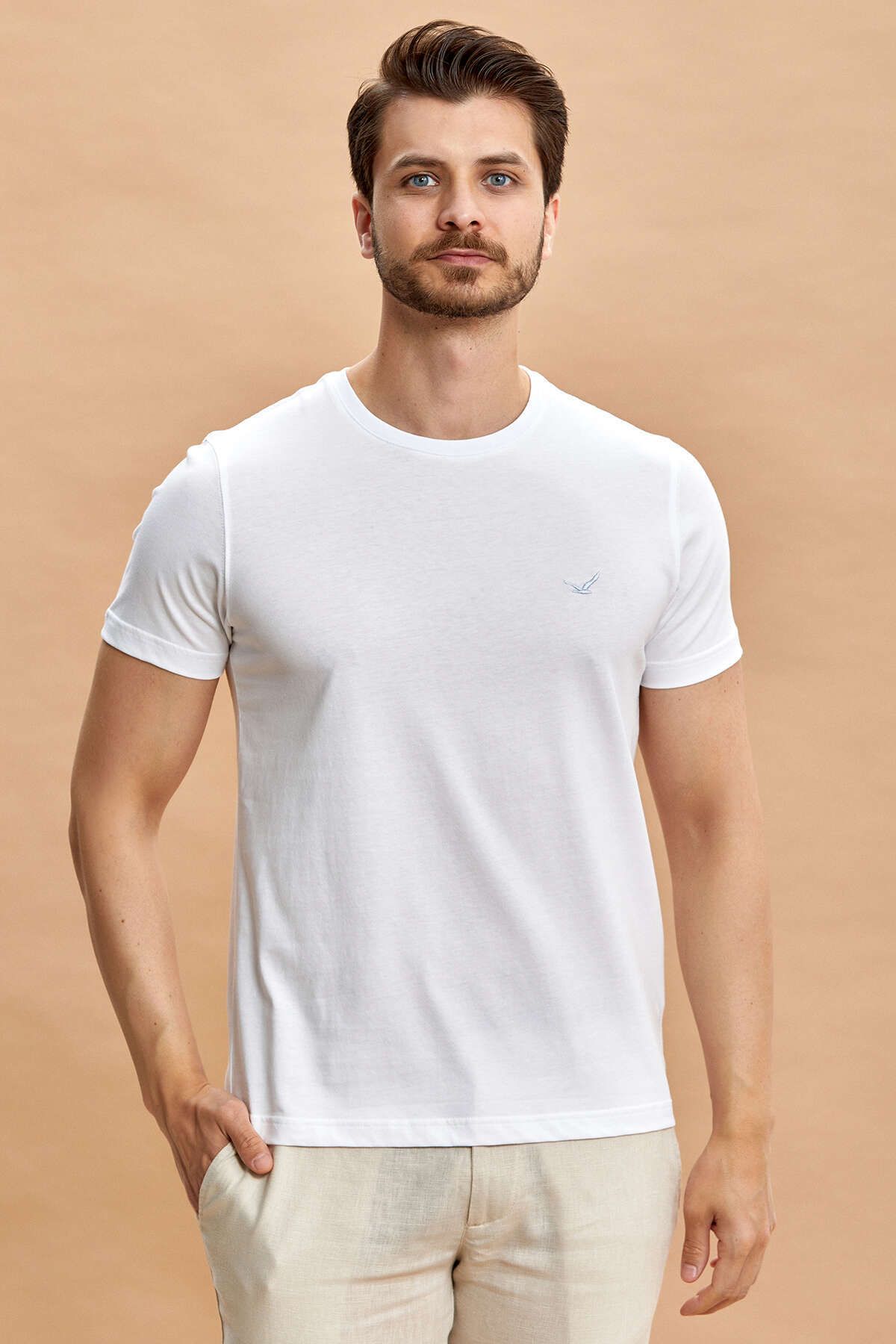 SMILE-Men's White T-Shirt - Basil Crew Neck 5