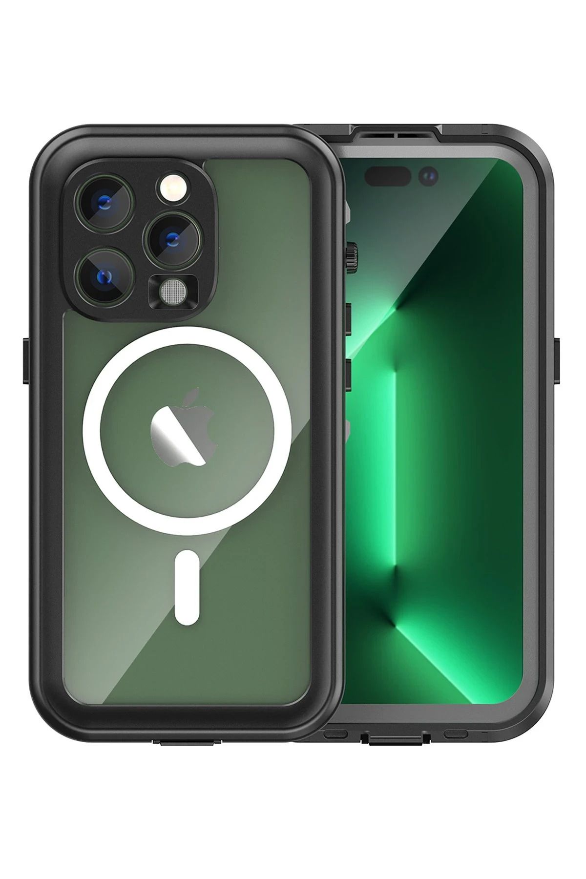NewFace iPhone 14 Pro Kılıf Red Pepper Magneticsafe Su Geçirmez Kılıf - Siyah-Gri GLSTD