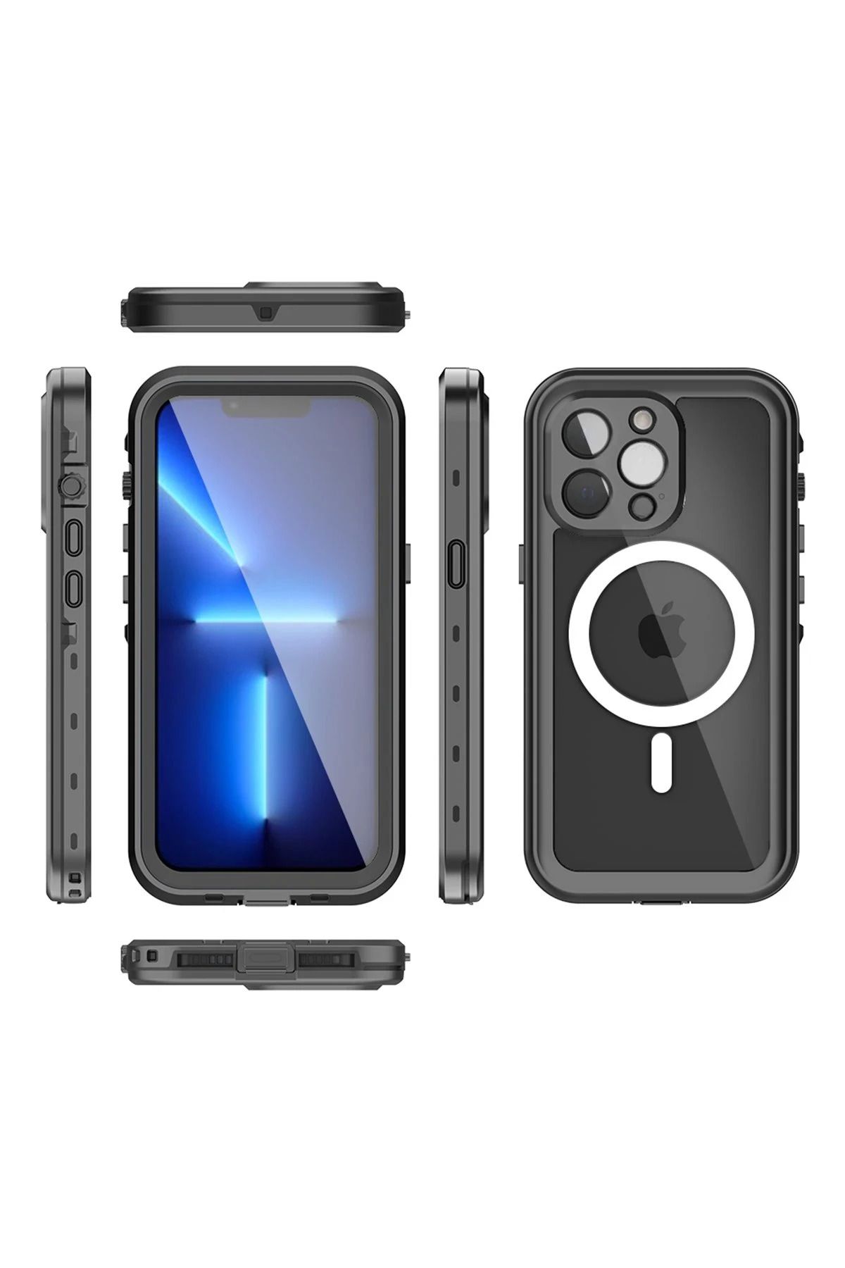 NewFace iPhone 13 Pro Kılıf Red Pepper Magneticsafe Su Geçirmez Kılıf - Siyah-Gri GLSTD