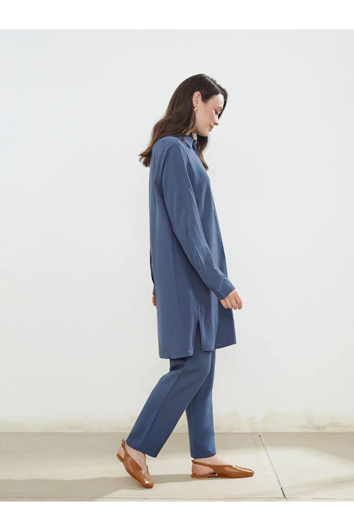 LC Waikiki LCW Grace Indigo Beli Lastikli Keten Karışımlı Kadın Pantolon