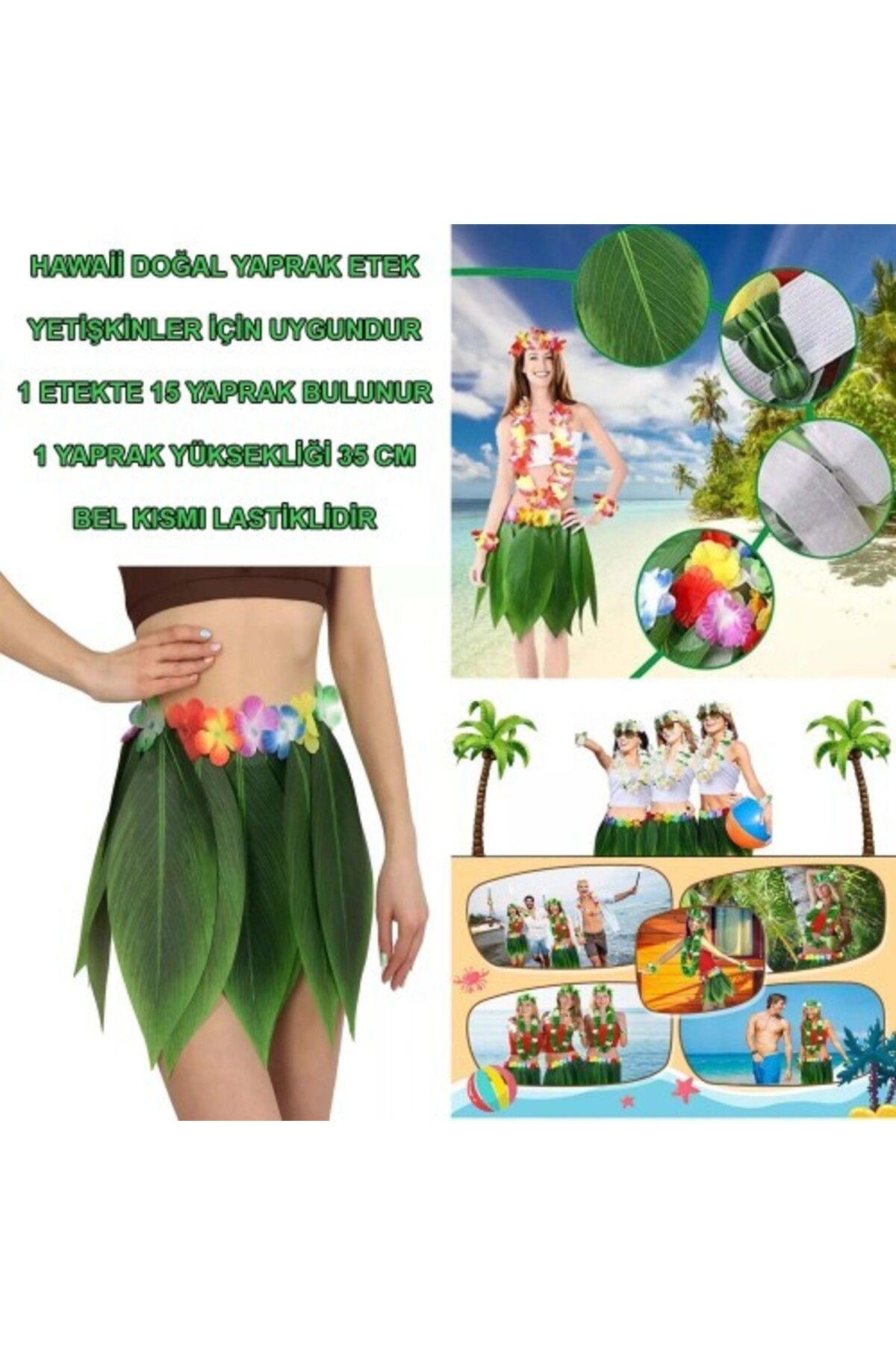 Otocub Tropikal Esintili Hawaii Yapraklı Parti Eteği Yetişkin Boy