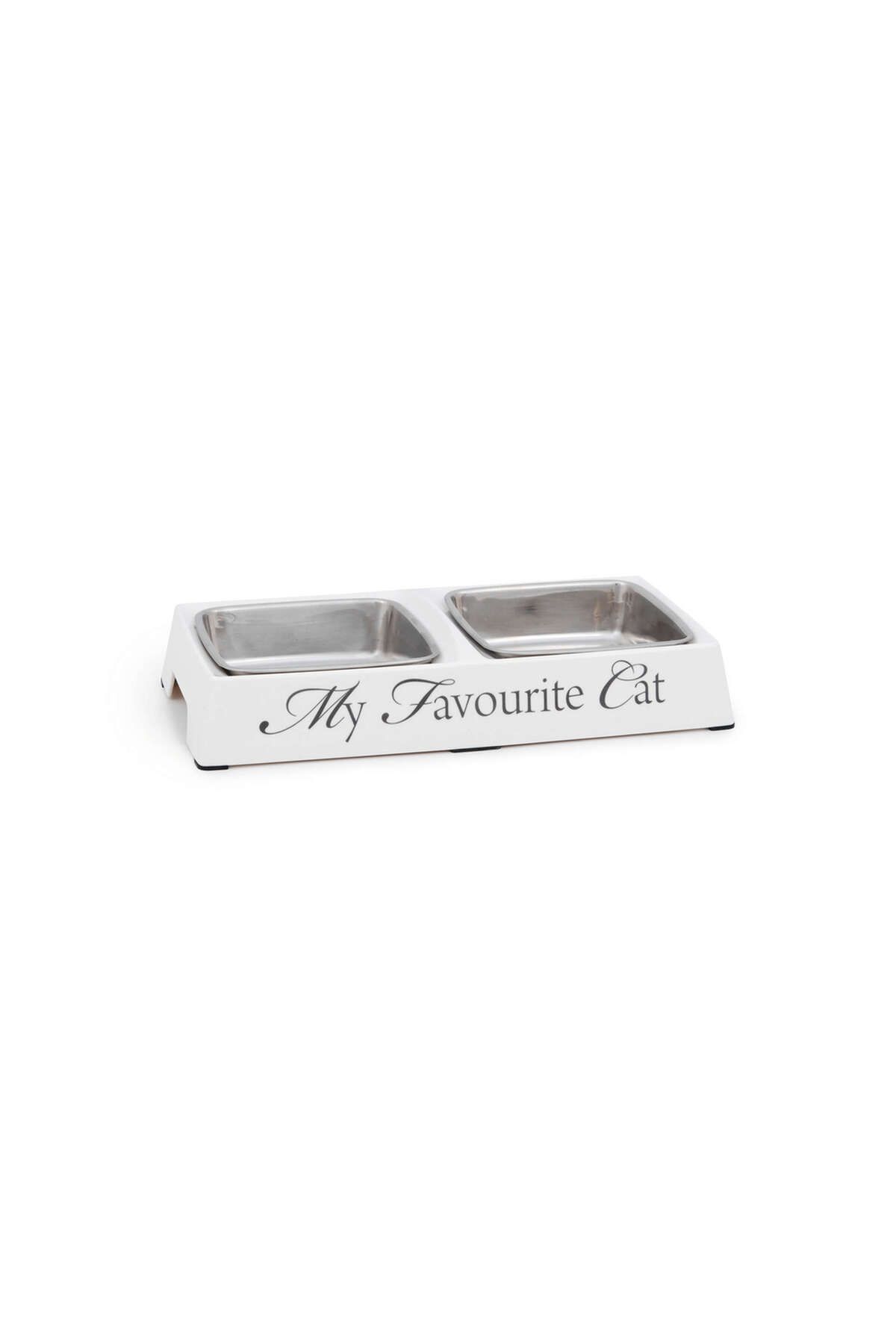 Beeztees DBL Kedi İkili Mama ve Su Kabı, Paslanmaz Çelik, Beyaz, 24x12x4cm, 2x130ml SVLRS
