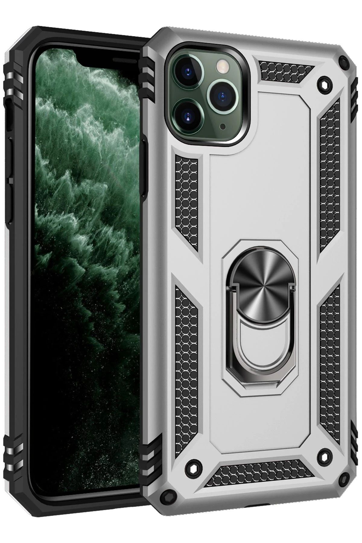 NewFace iPhone 11 Pro Kılıf Sofya Yüzüklü Silikon Kapak - Gümüş GLSTD