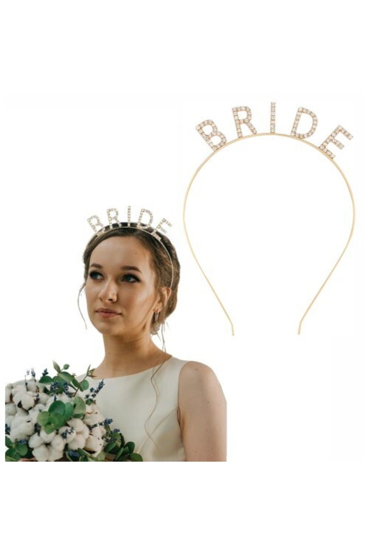 Otocub Altın Gold Renk Bekarlığa Veda Kristal Taş Bride Tacı İthal
