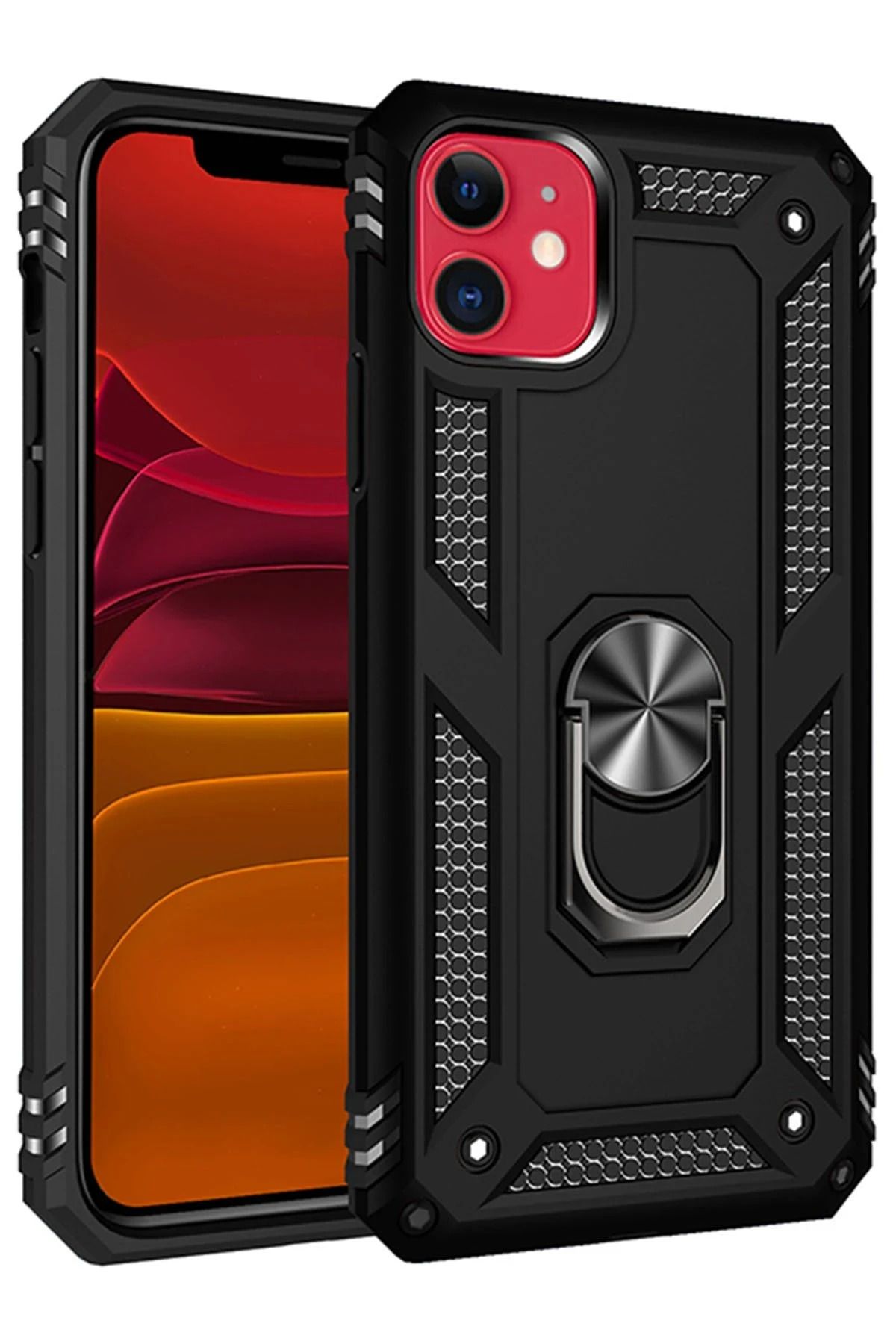 NewFace iPhone 11 Kılıf Sofya Yüzüklü Silikon Kapak - Siyah SVLRS