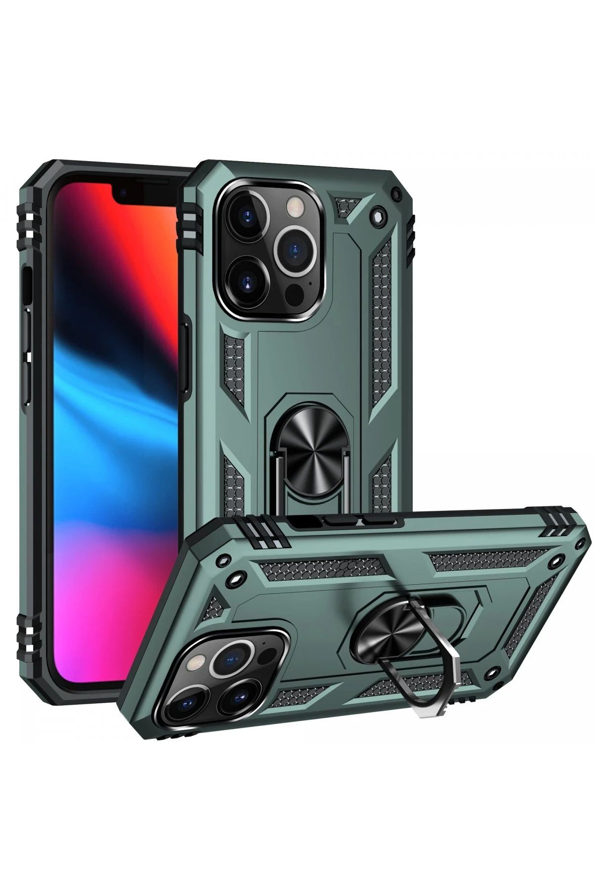 NewFace iPhone 14 Pro Kılıf Sofya Yüzüklü Silikon Kapak - Yeşil GLSTD