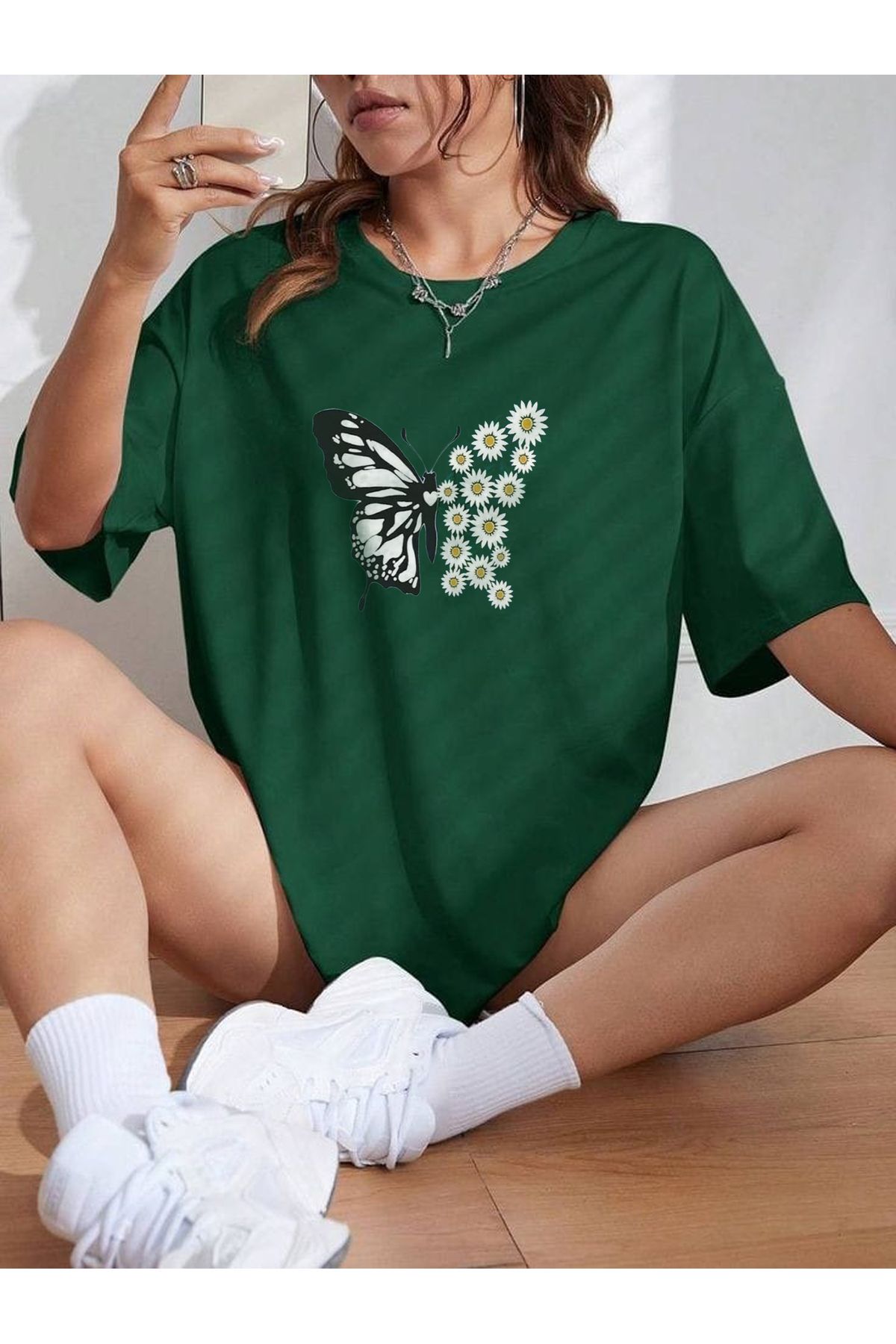 TekTarzz Unisex kelebek baskılı Tshirt
