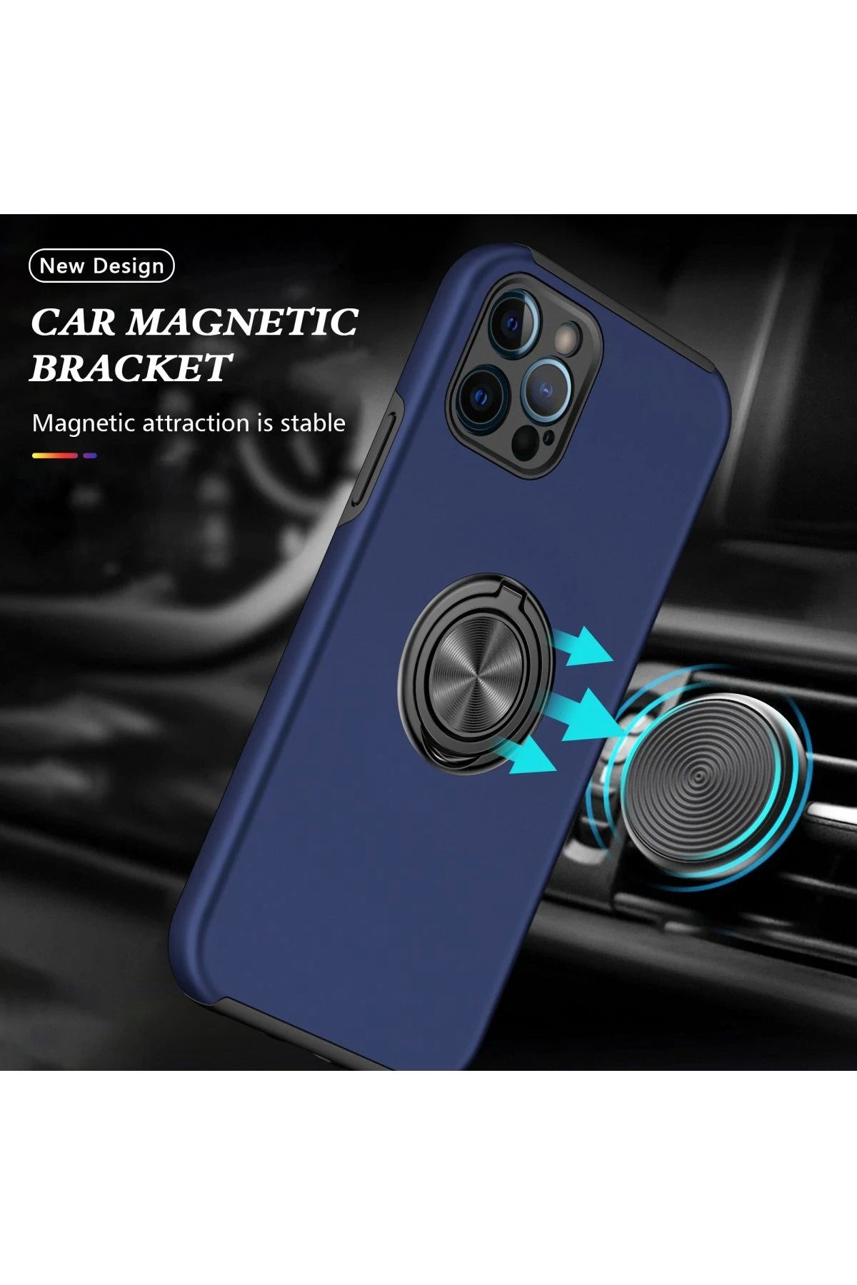 NewFace iPhone 12 Pro Kılıf Elit Yüzüklü Kapak - Lacivert NRMSA