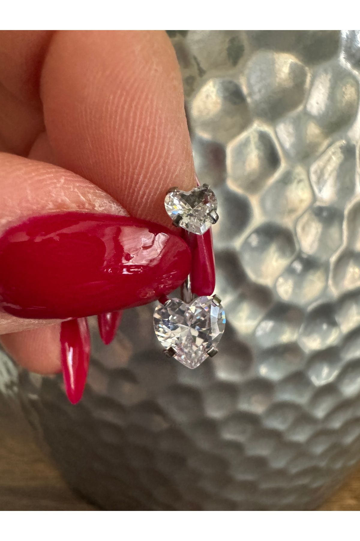 Bylin Çift Kalp Zirkon Taşlı Cerrahi Çelik Göbek Piercing - Bar Uzunluğu 10mm- 1 adet
