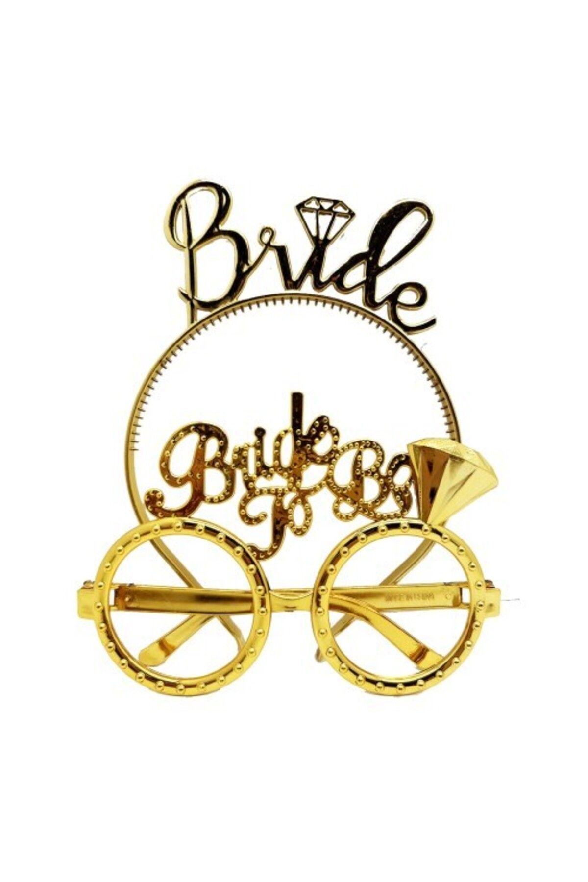 Otocub Bride Yazılı Taç ve Bride To Be Yazılı Gözlük Seti Altın Renk