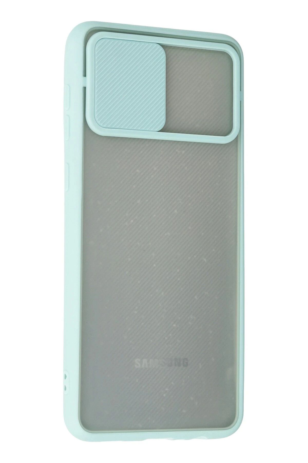 NewFace Samsung Galaxy A02 Kılıf Palm Buzlu Kamera Sürgülü Silikon - Turkuaz GLSTD
