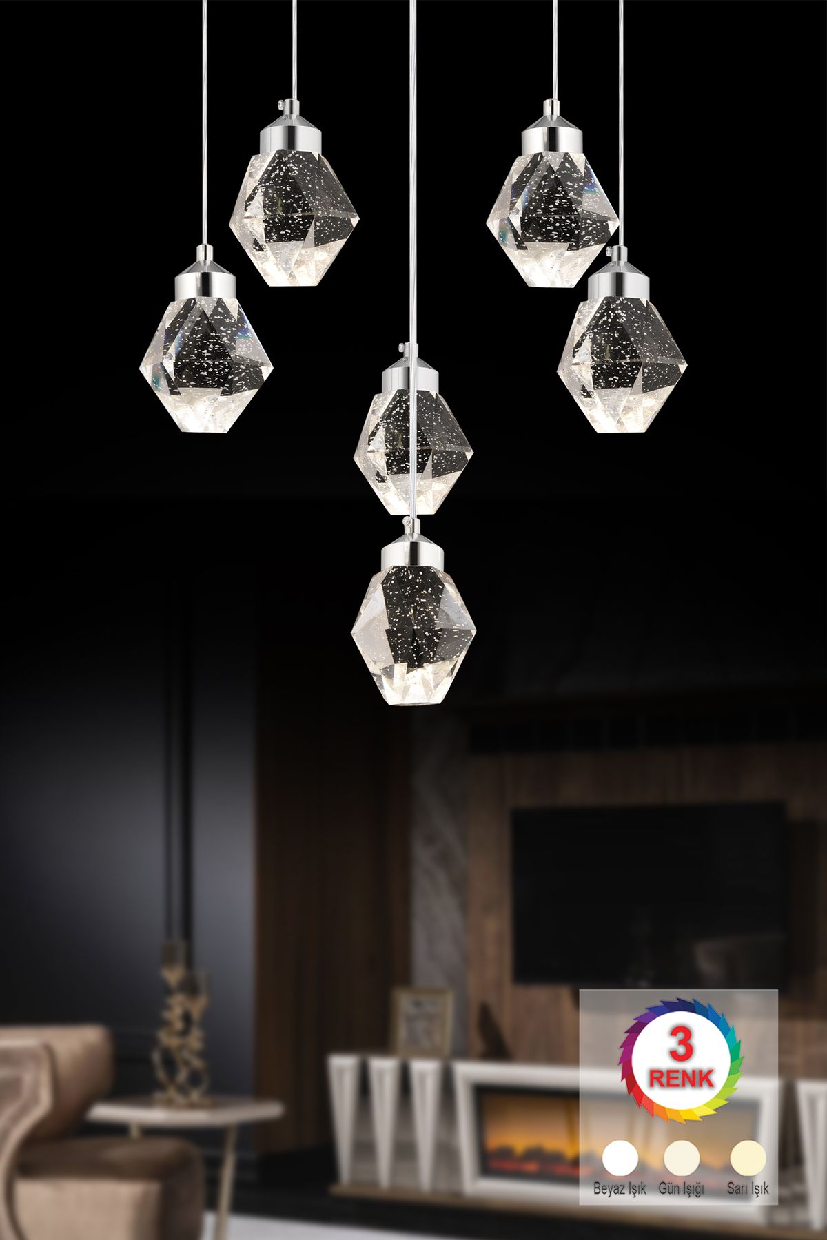 İstanbul Avize İstanbul Avize Kabarcıklı Liya 6'lı Gümüş Kumandalı 3 Renk Ledli Modern Led Avize
