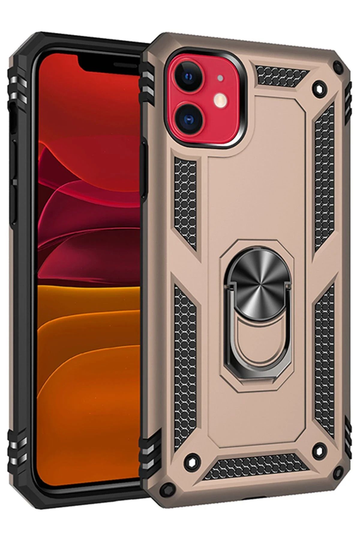 NewFace iPhone 11 Kılıf Sofya Yüzüklü Silikon Kapak - Gold WLZOR