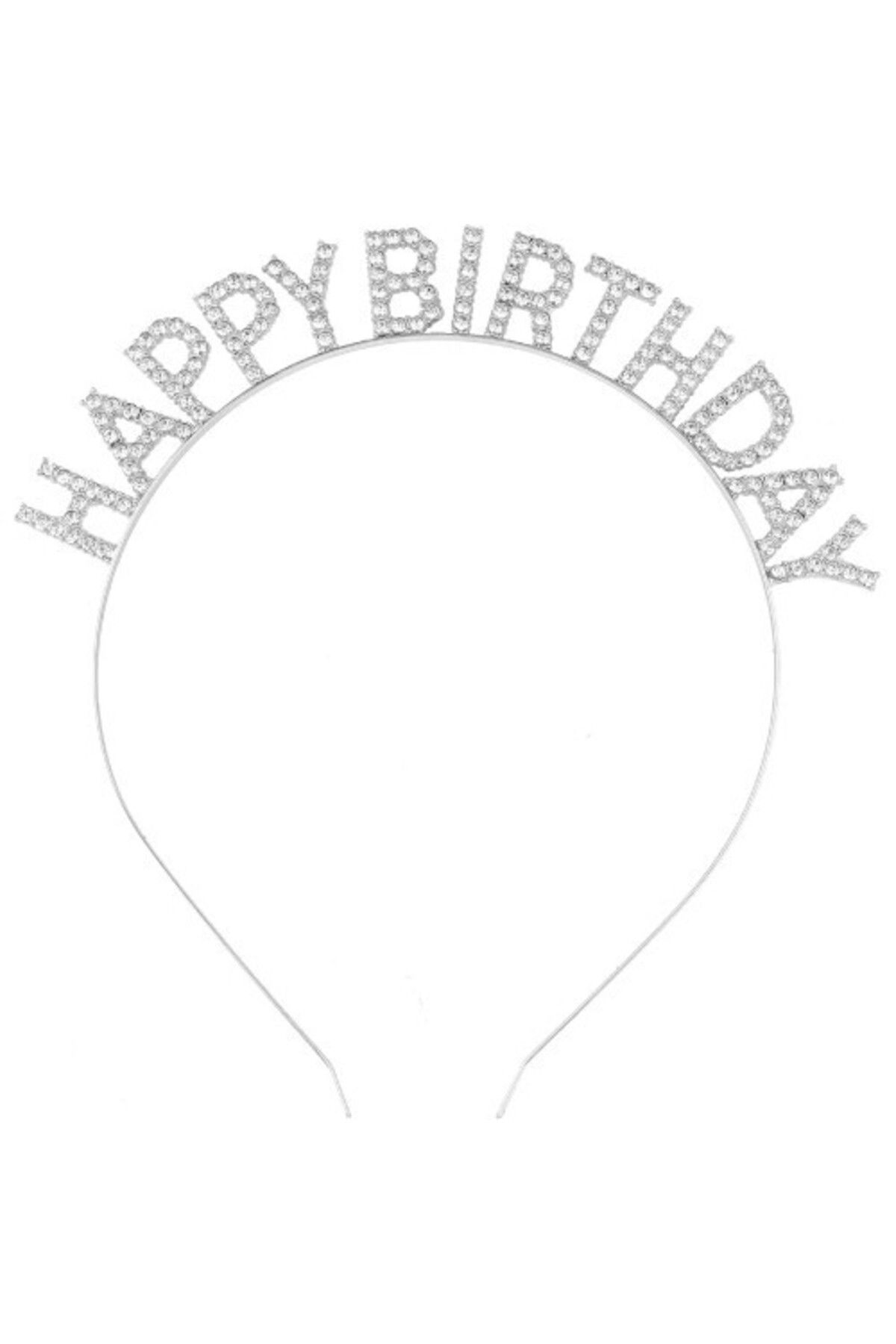 Otocub Gümüş Kristal Taşlı Happy Birthday Tacı