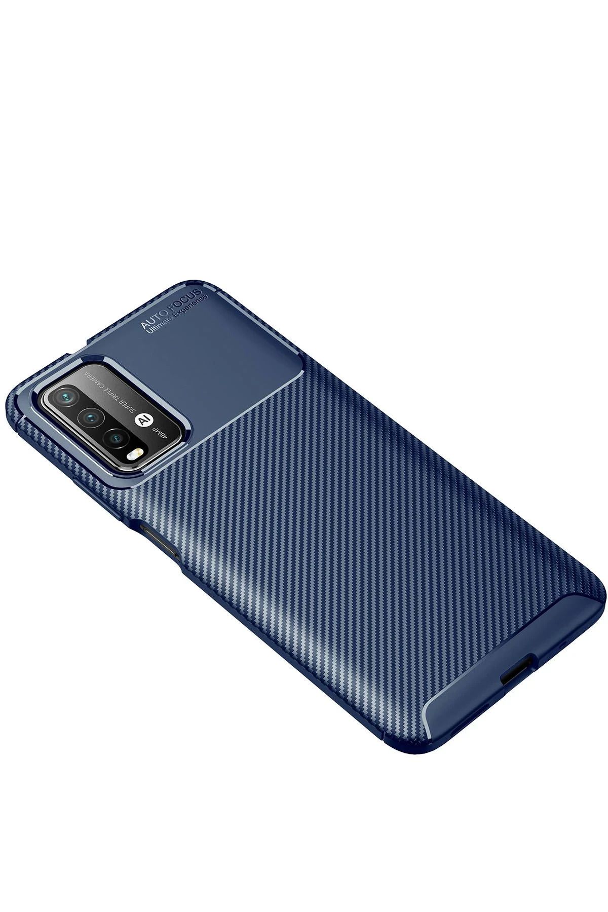 NewFace Xiaomi Redmi 9T Kılıf Auto Focus Karbon Kapak - Lacivert GLSTD