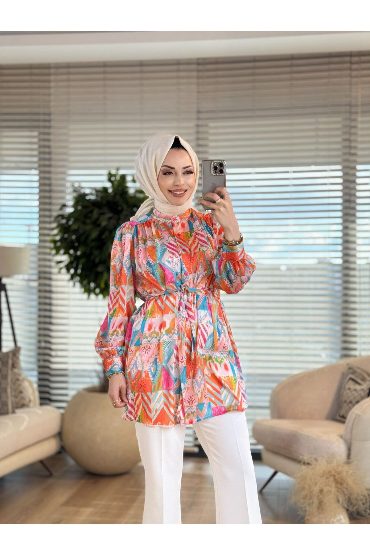 ALANURMODA Desenli Saten Tunik