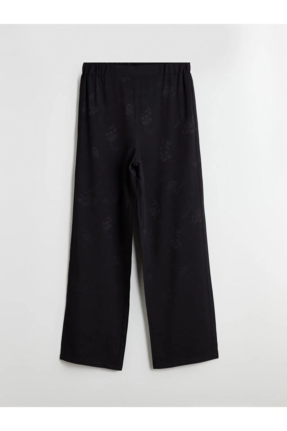 LC Waikiki LCWAIKIKI Classic Siyah Beli Lastikli Çiçekli Geniş Paça Kadın Pantolon