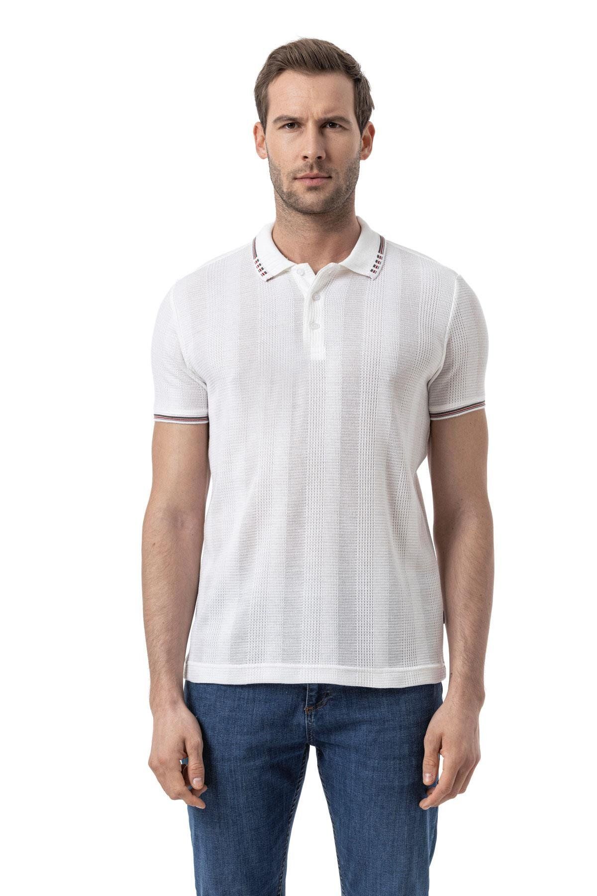 rugatchi Büyük Beden Yatay Çizgili Waffle Polo T-Shirt