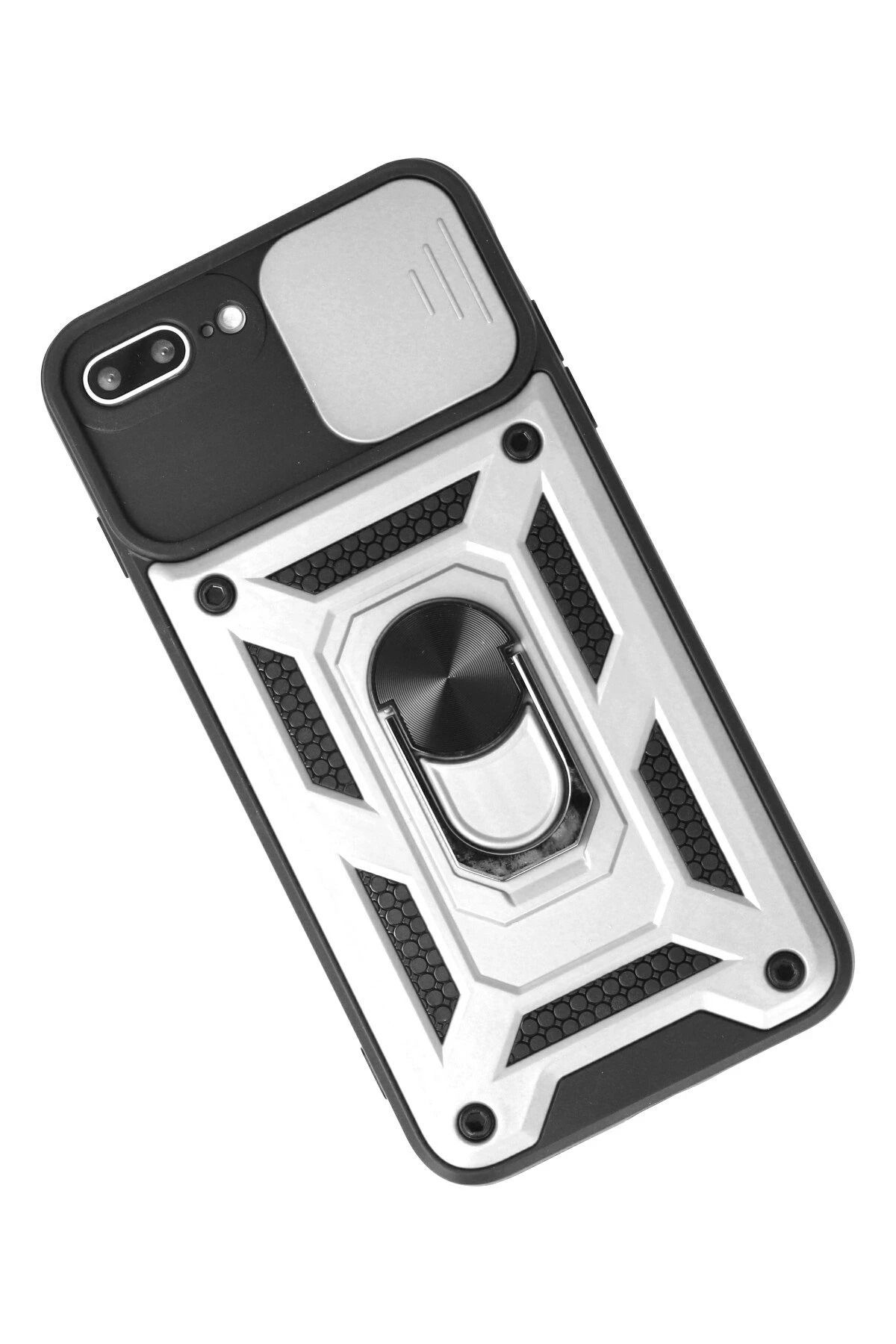 NewFace iPhone 7 Plus Kılıf Pars Lens Yüzüklü Silikon - Gümüş WLZOR