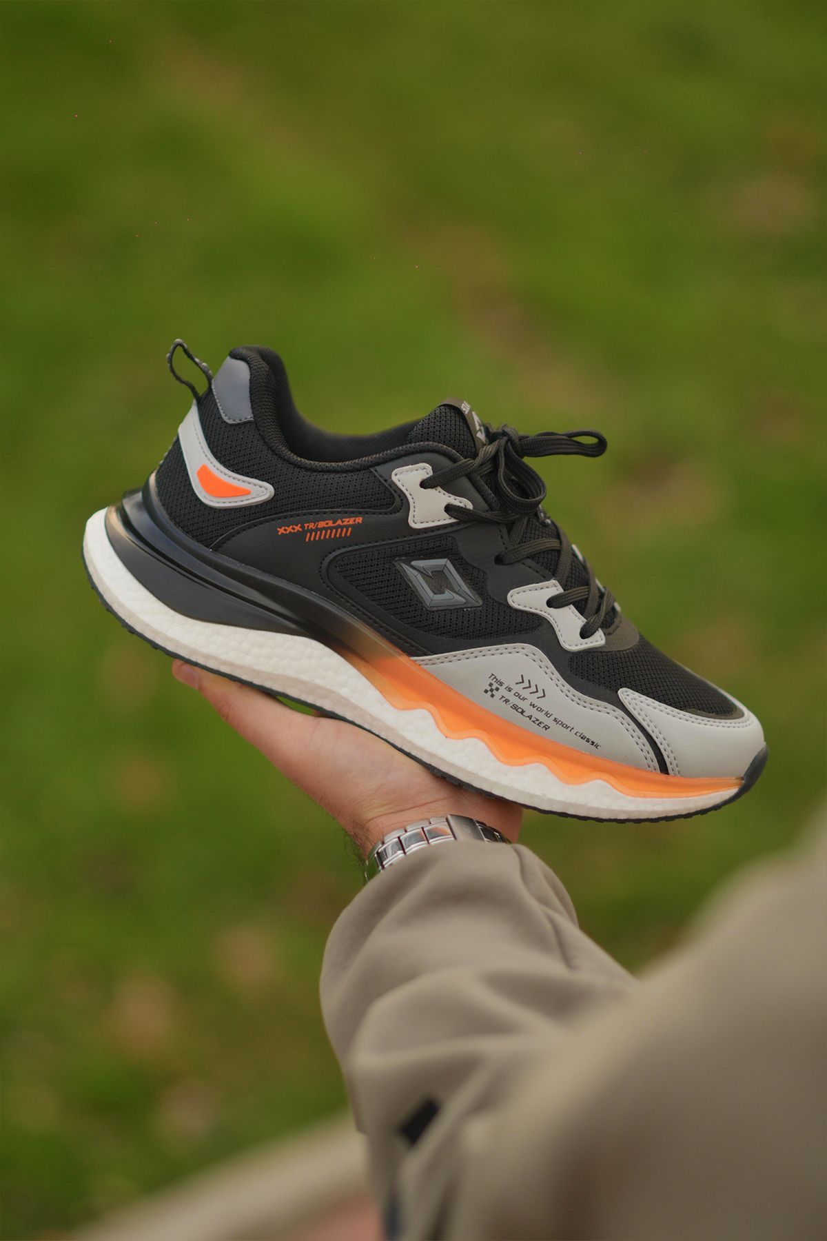 SOLAZER-Men's Black Orange Sneaker Casual Sports Shoes 042 2