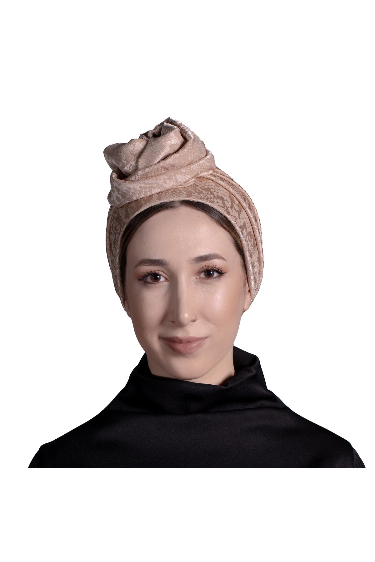Bitter Colors Esra Tokelli Yılan Derisi Bej Telli Kadın Tesettür Bone , Kolay Bağlanan Telli Bone