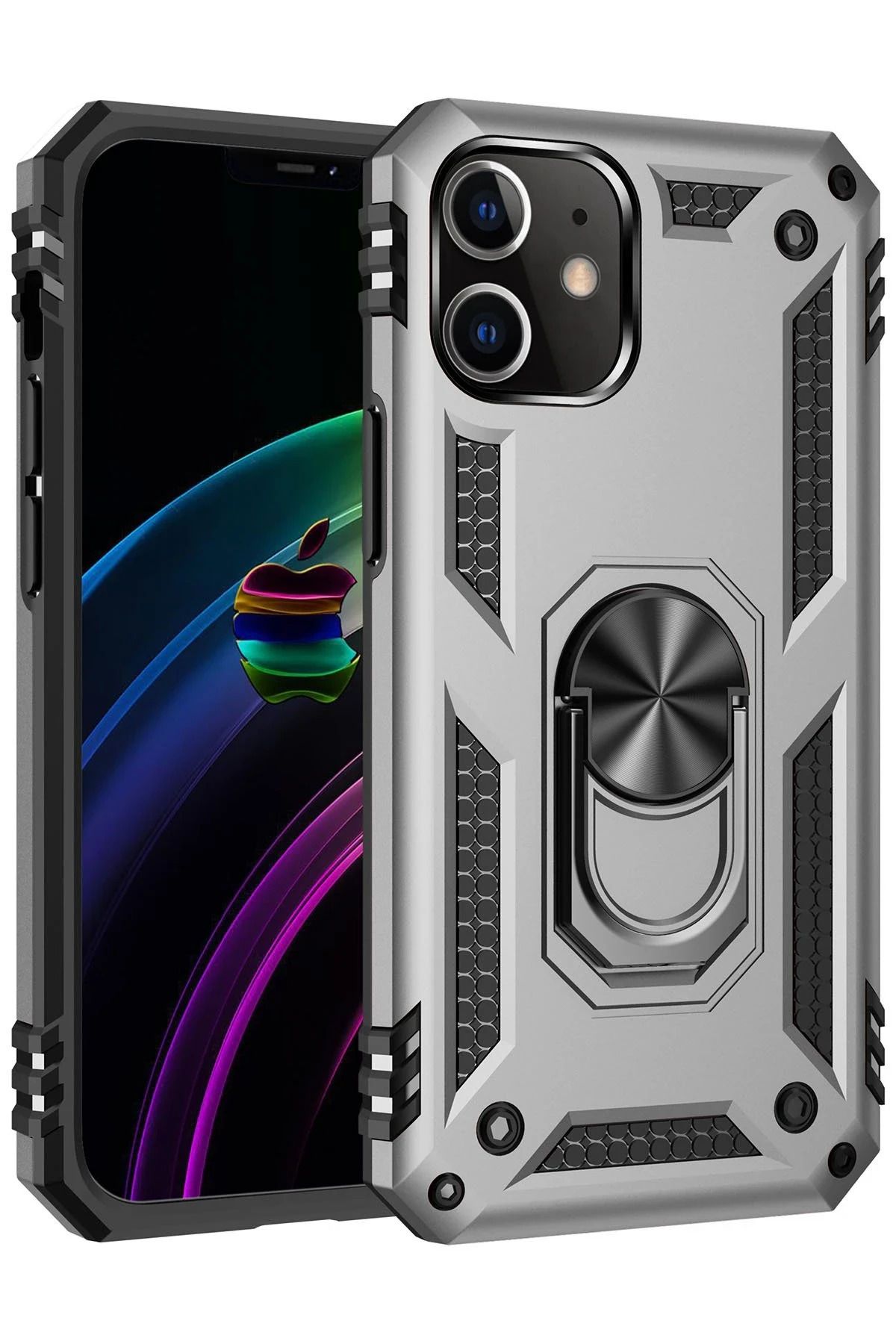 NewFace iPhone 12 Kılıf Sofya Yüzüklü Silikon Kapak - Gümüş GLSTD