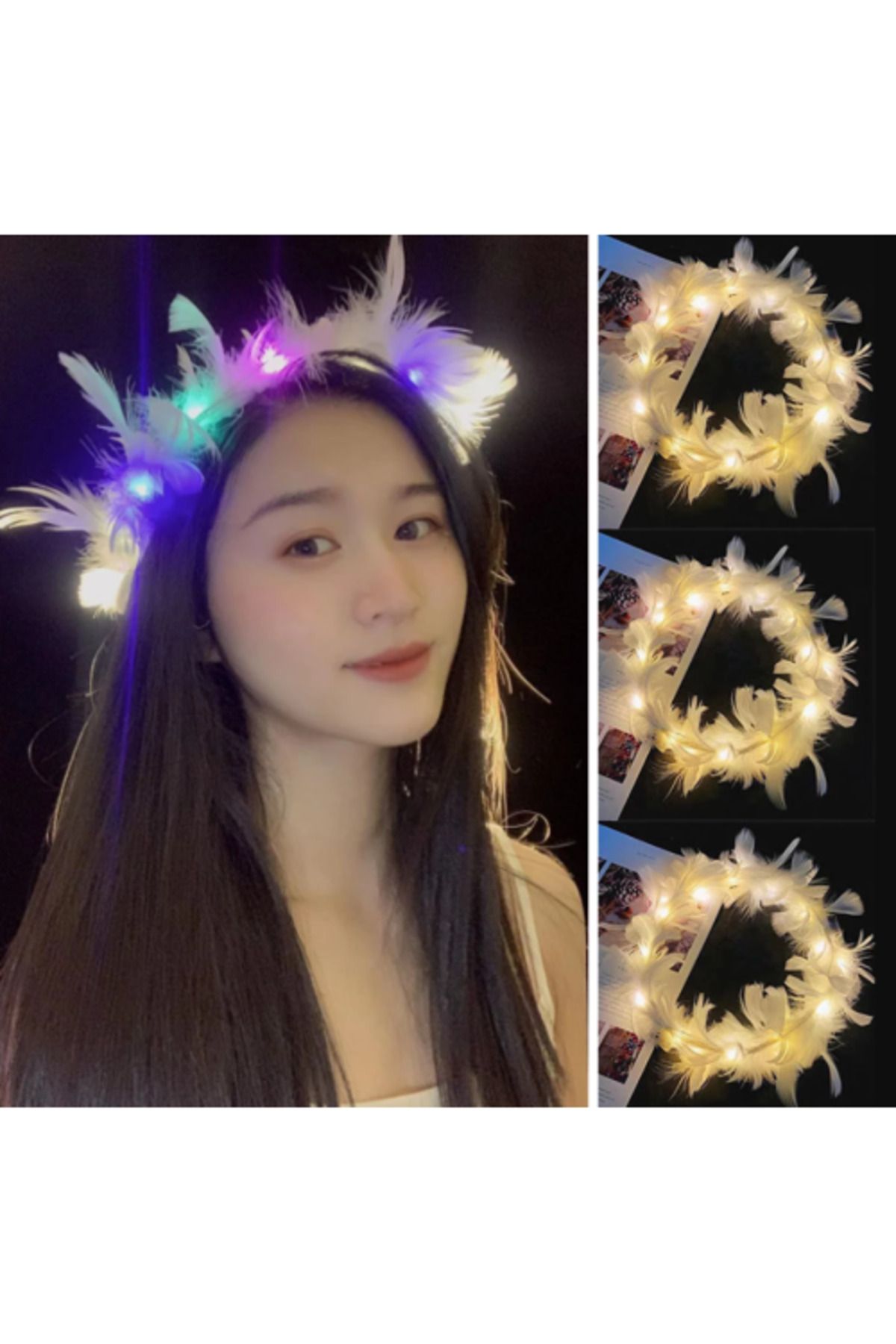 Otocub Led Işıklı RGB 3 Fonksiyonlu Otrişli Parti Tacı Renkli