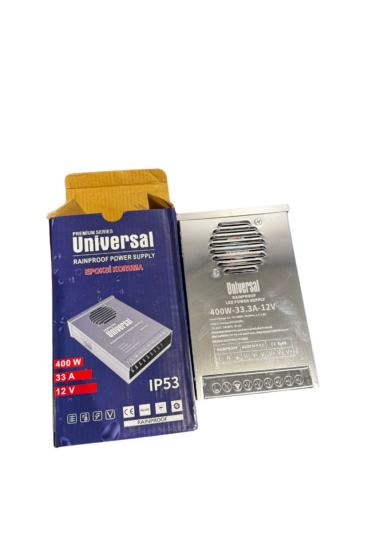 Universal 400 Watt Yağmur Korumalı Dış Mekan Fan Soğutmalı (Epoksi Korumalı) 33A 12V Trafo