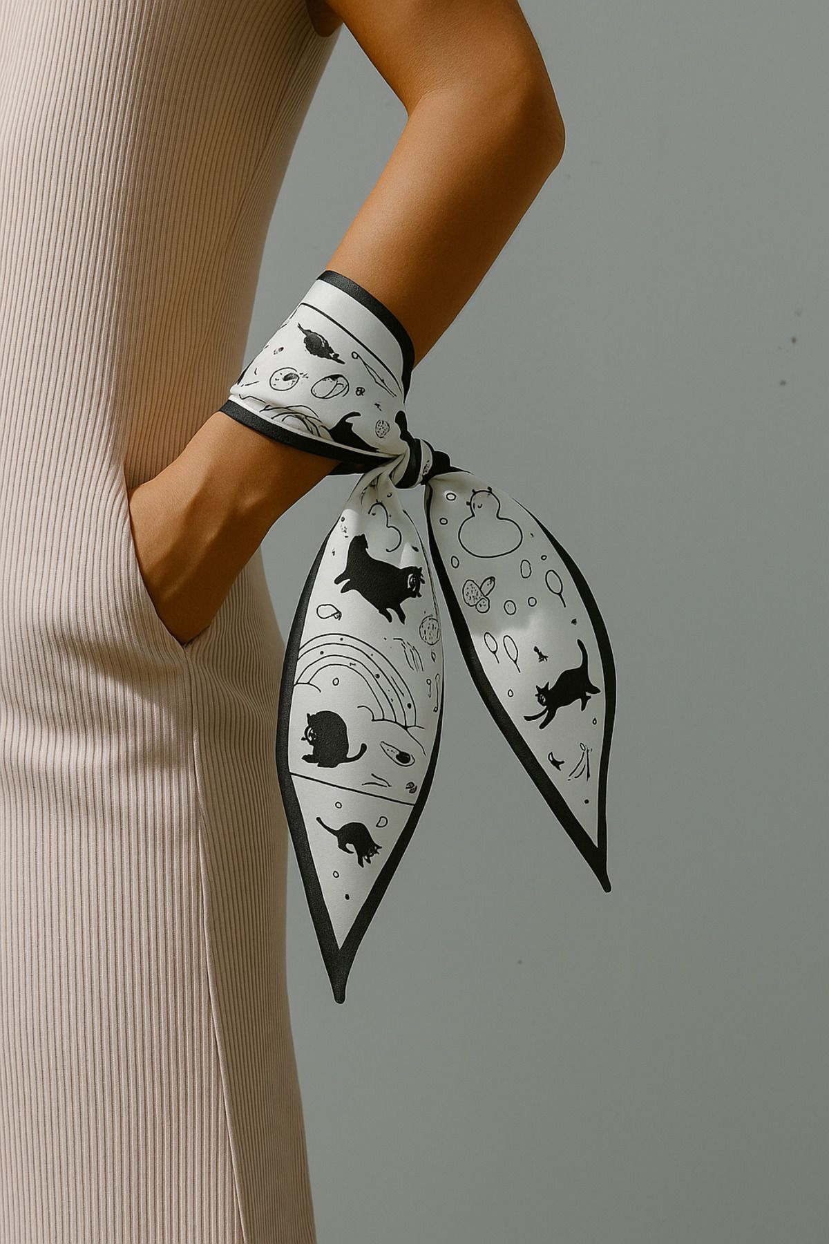 NOTHING-Cat Pattern Satin Scarf 6