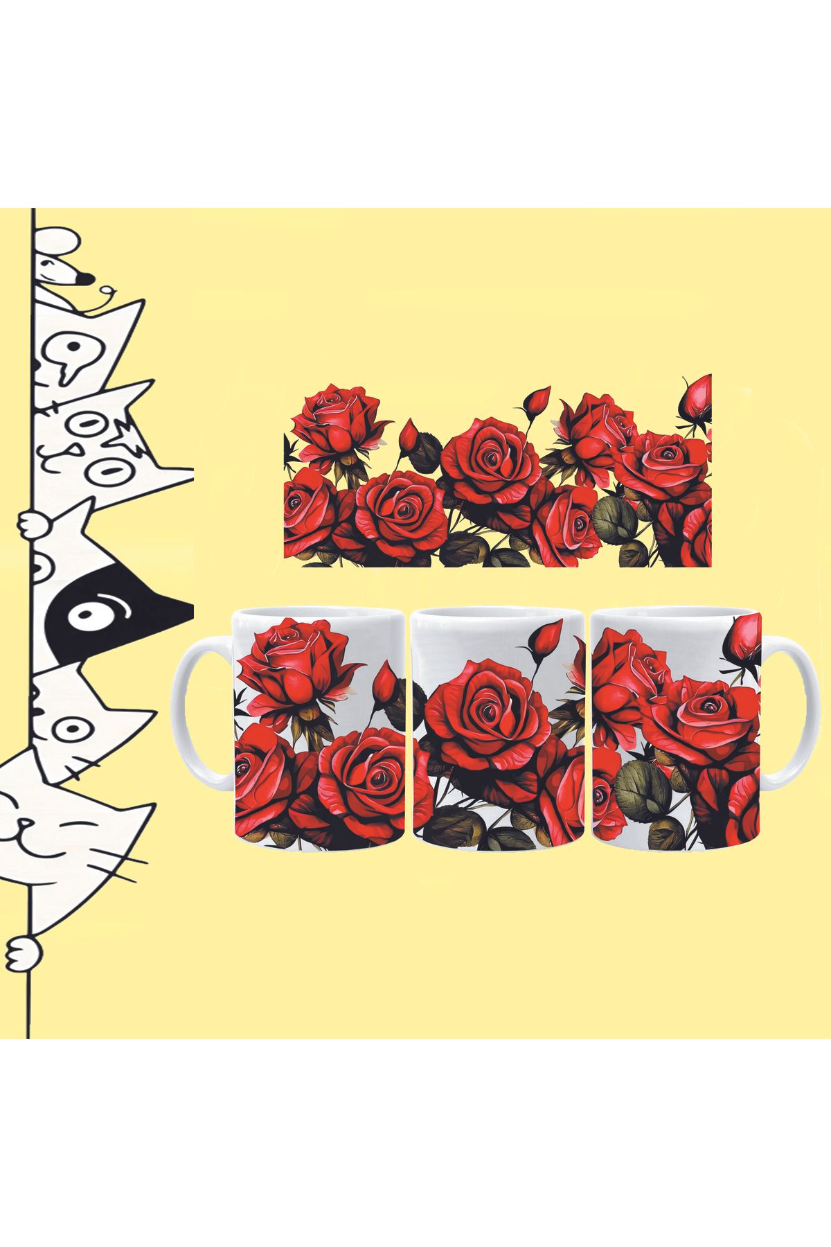 Olympus plus KIRMIZI GÜL ÇİÇEK RED ROSE TASARIM FULL BASKILI BEYAZ KUPA BARDAK