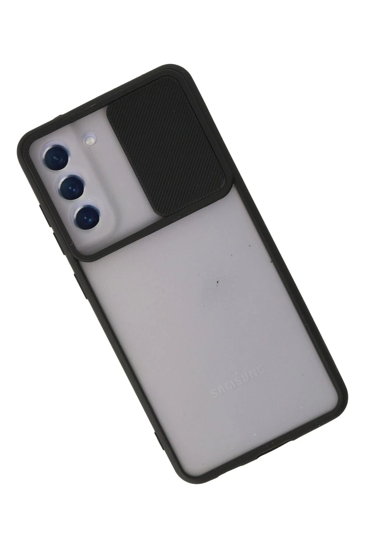 NewFace Samsung Galaxy S21 FE Kılıf Palm Buzlu Kamera Sürgülü Silikon - Siyah GLSTD