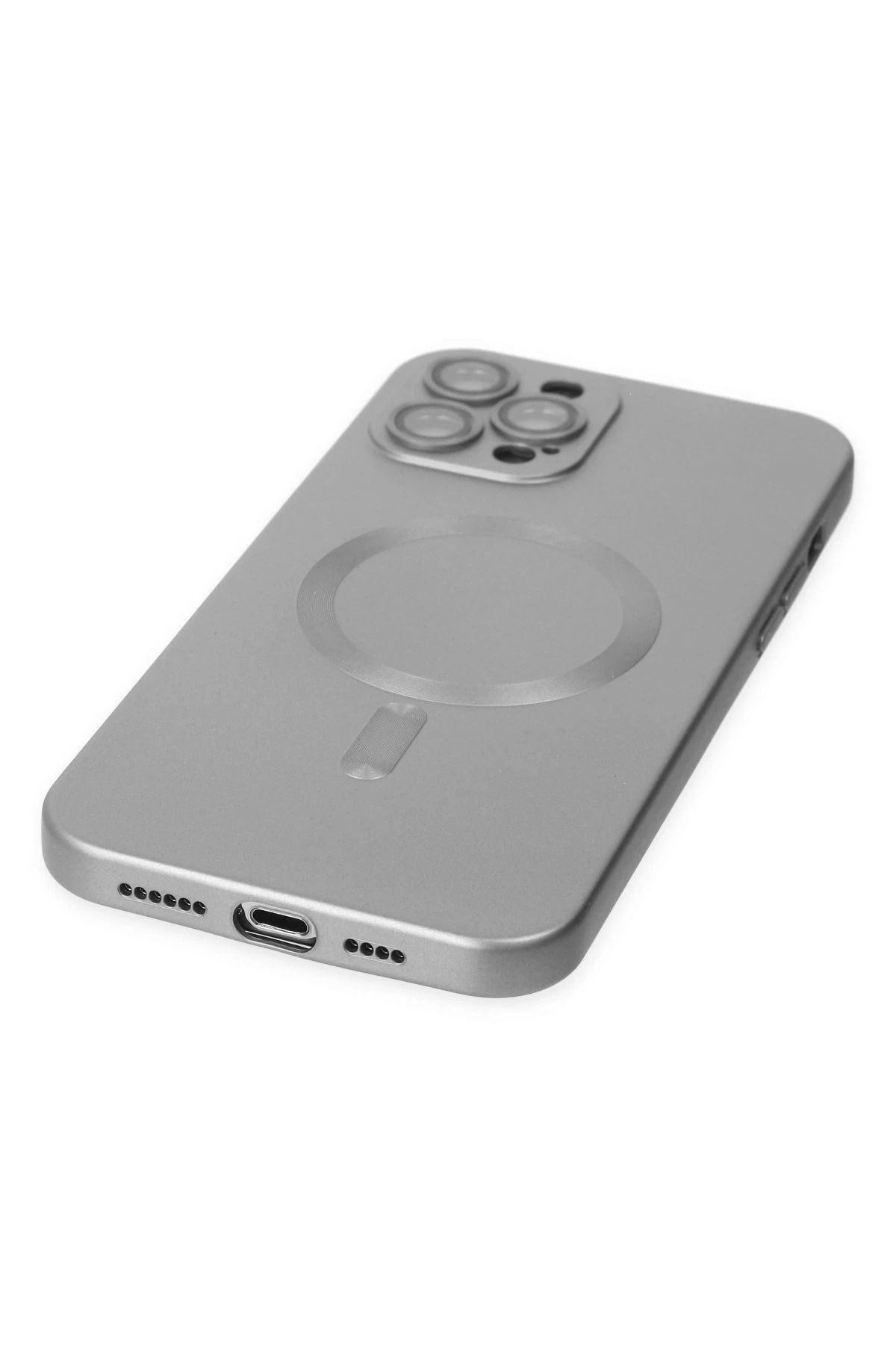 NewFace iPhone 12 Pro Max Kılıf Moshi Lens Magneticsafe Silikon - Gümüş GLSTD