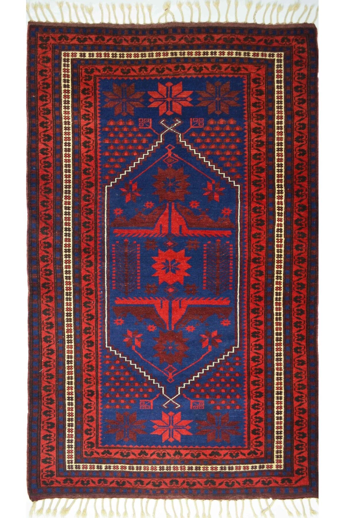 Handmade El Dokuma Lacivert Kırmızı Renk Yağcıbedir Halısı 133x194 cm (2.19 m²)