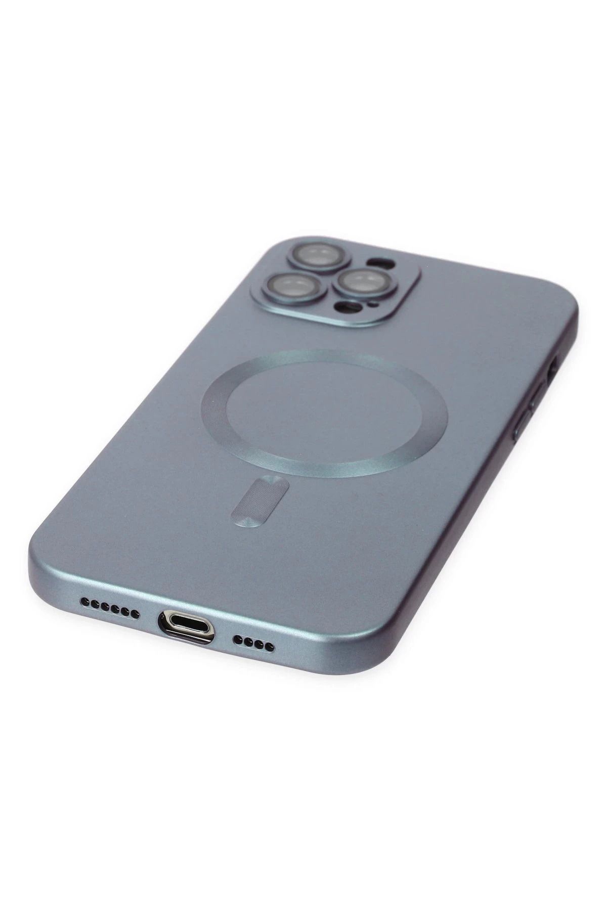 NewFace iPhone 12 Pro Max Kılıf Moshi Lens Magneticsafe Silikon - Sierra Blue GLSTD