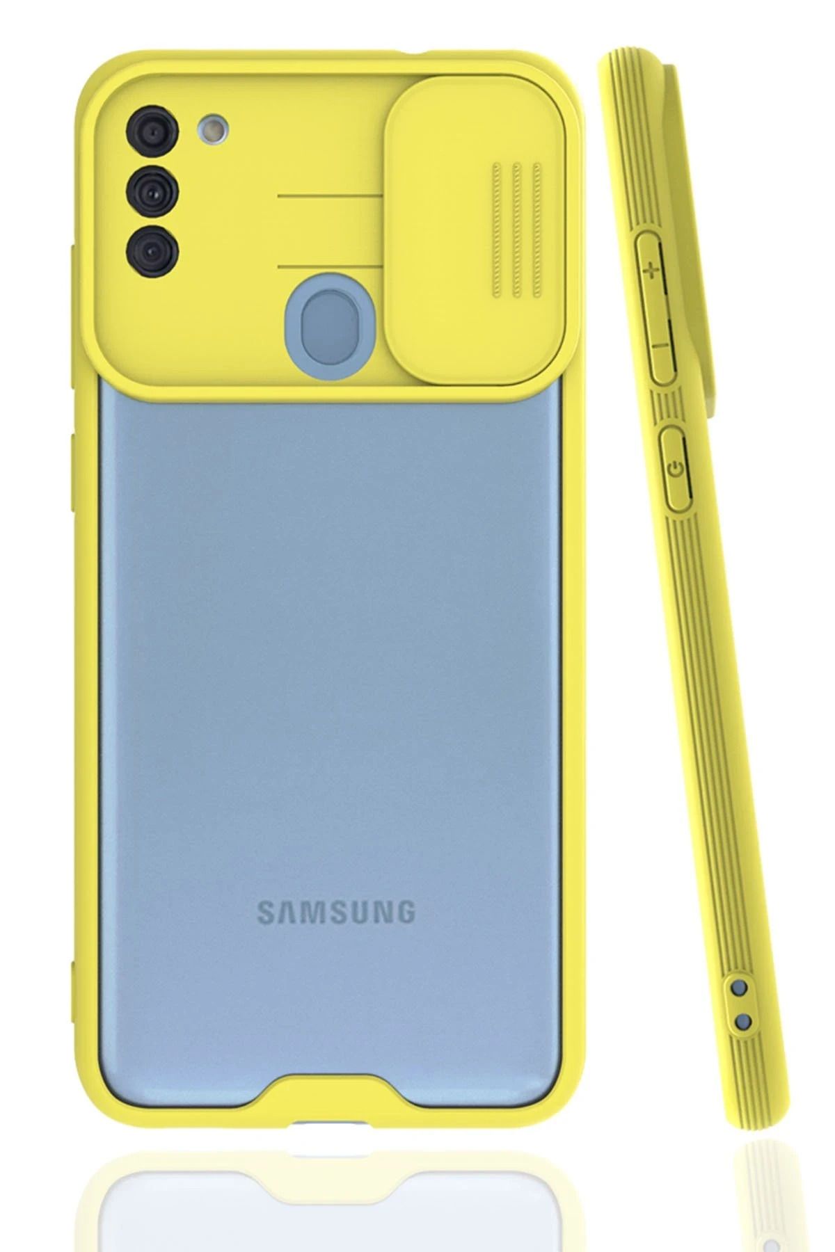 NewFace Samsung Galaxy A11 Kılıf Platin Kamera Koruma Silikon - Sarı SVLRS