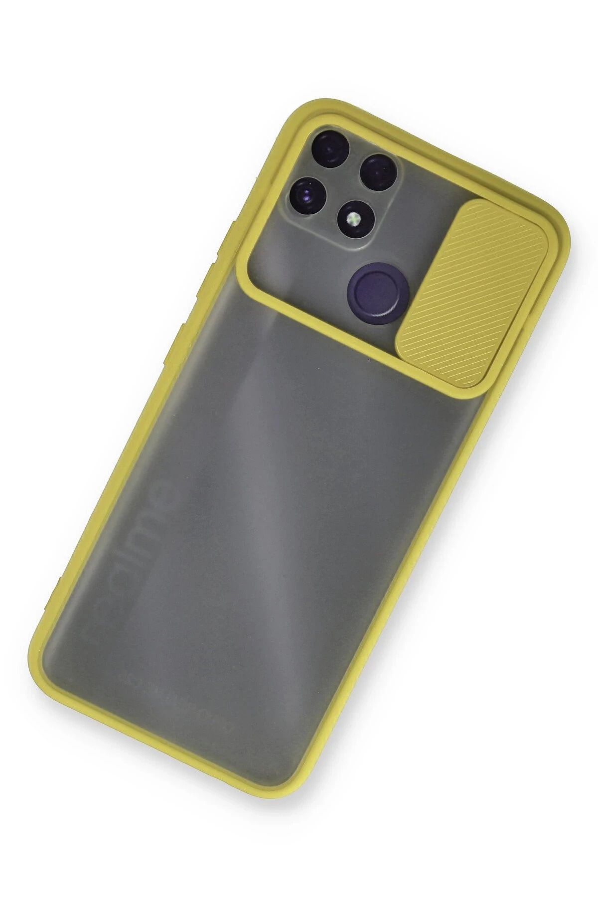 NewFace Realme C25 Kılıf Palm Buzlu Kamera Sürgülü Silikon - Sarı GLSTD