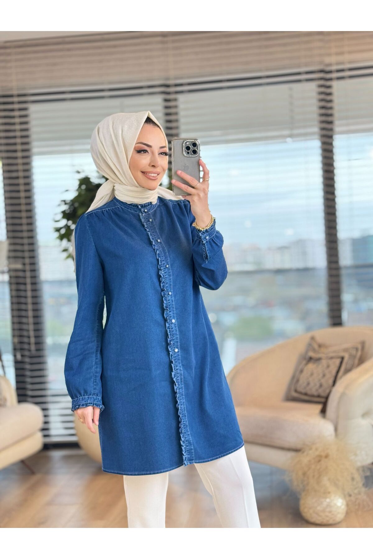 ALANURMODA Robası Fırfırlı Denim Tunik