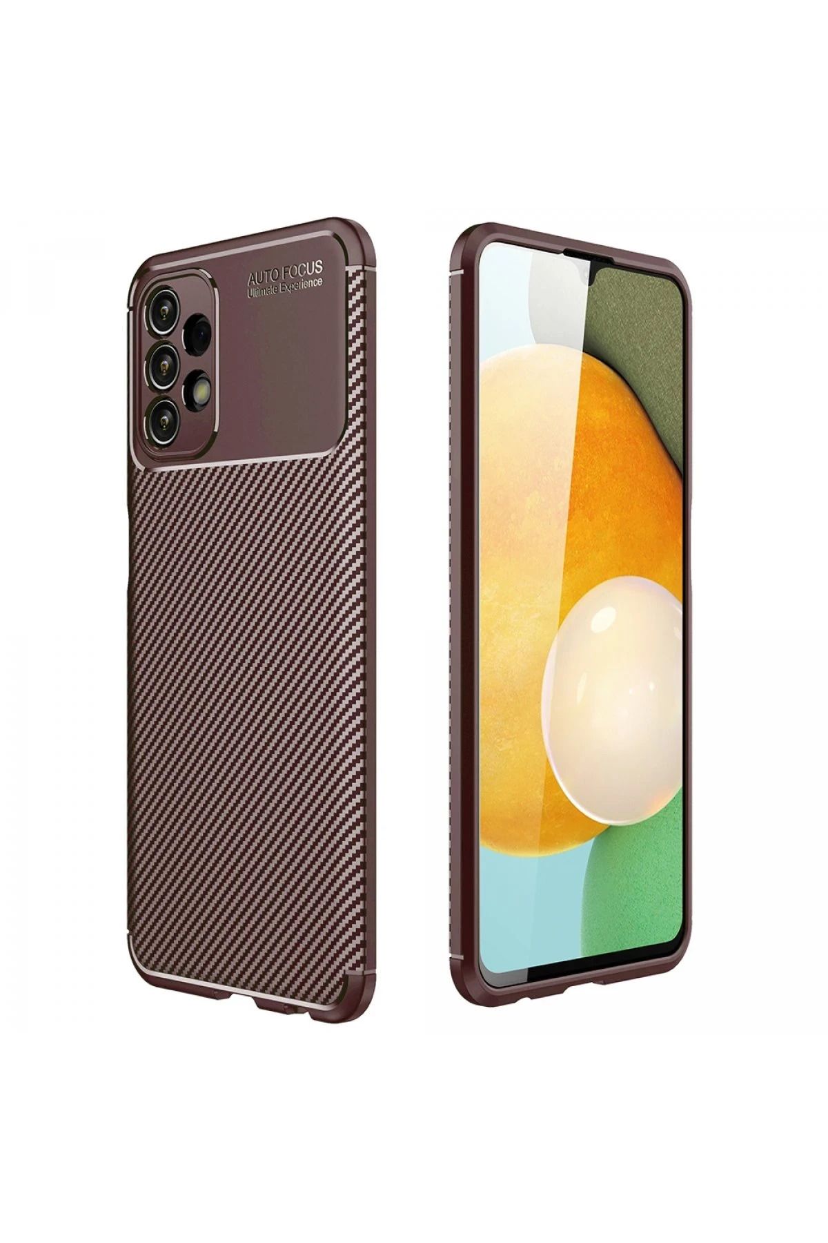 NewFace Samsung Galaxy A13 4G Kılıf Auto Focus Karbon Kapak - Kahverengi SVLRS