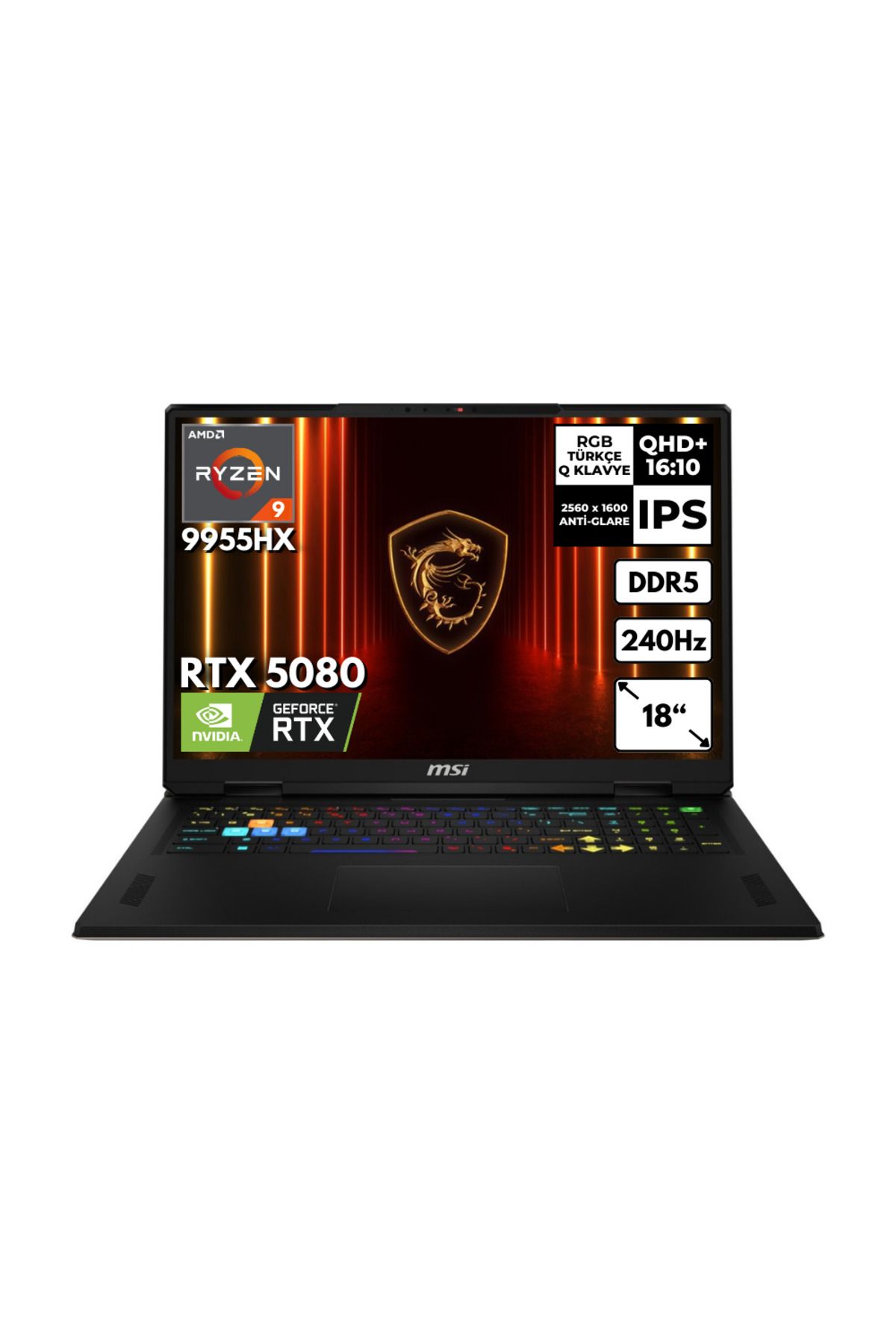 MSI VECTOR A18 HX Ryzen 9-9955HX 48GB 4 TBSSD RTX5080 (16GB) 18" Windows 11 Home A9WIG-093TRHMF12
