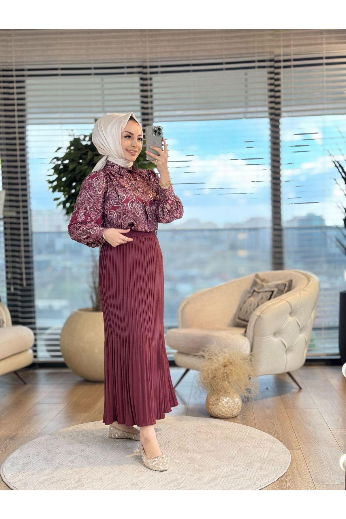 ALANURMODA Şal Desen Etekli Takım