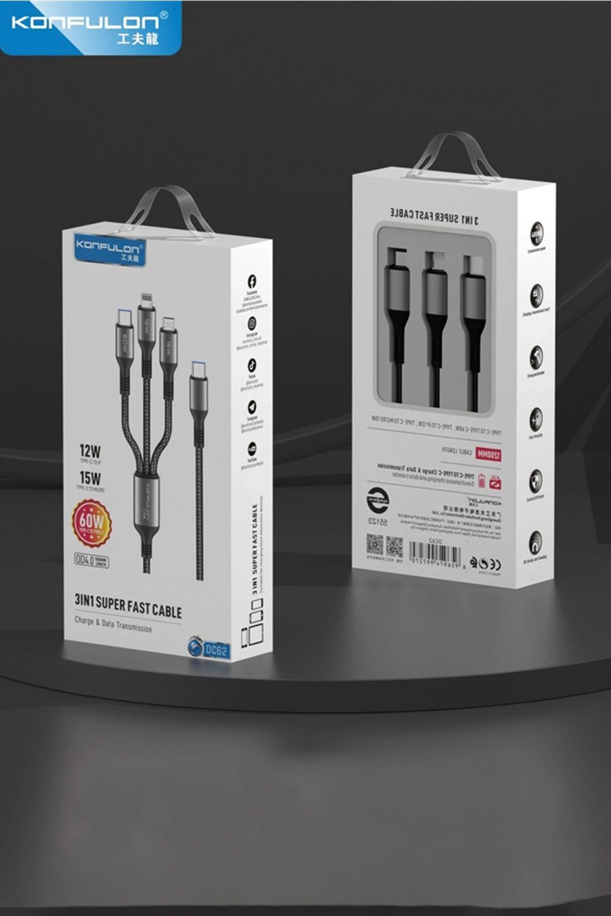 Konfulon S90 Metal Uçlu Type-C Kablo 1M 2.4A - Siyah GLSTD