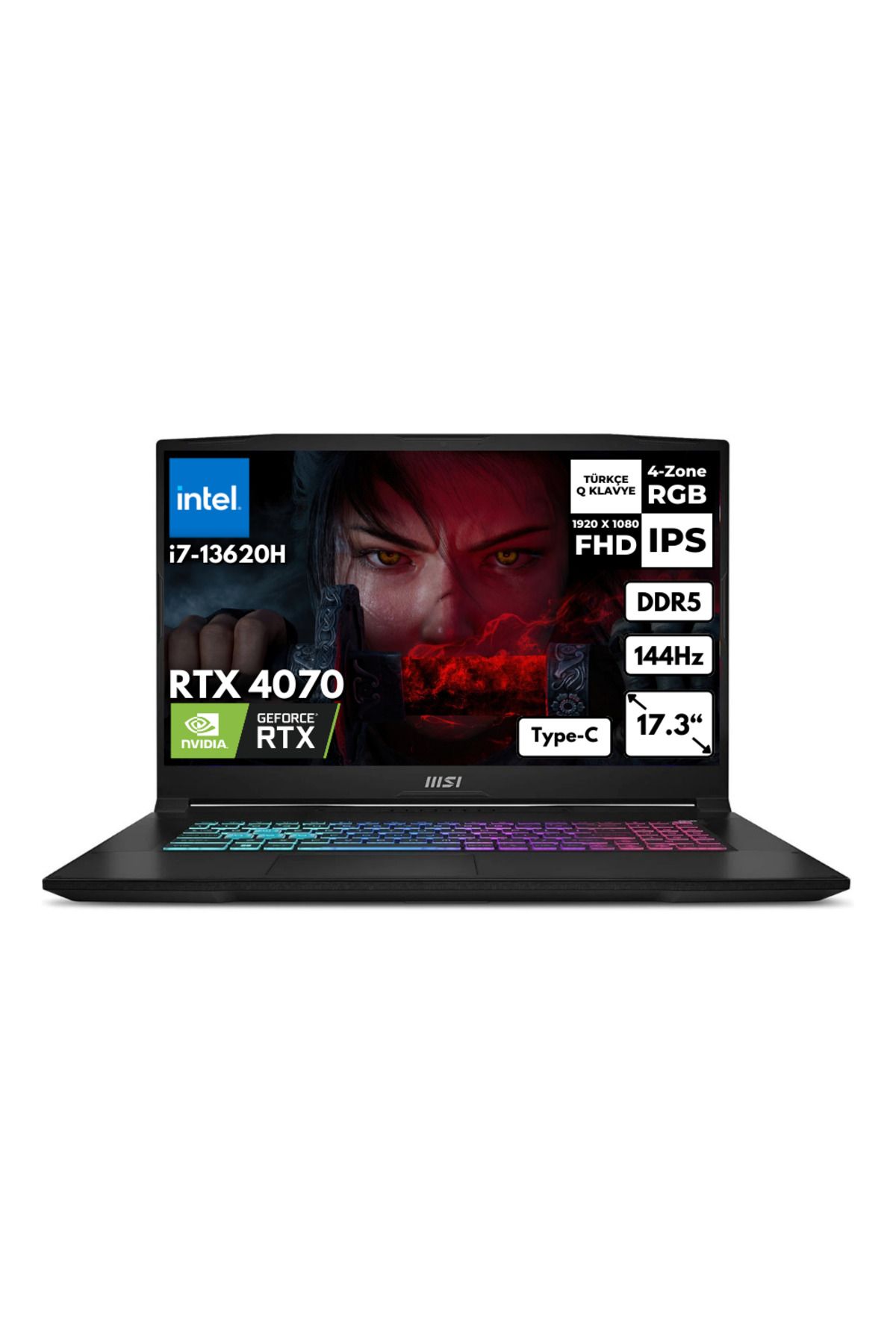 MSI Katana 17 i7-13620H 8GB 1 TBSSD RTX4070 (8GB) 17.3" FHD 144Hz Win11 Pro B13VGK-1030XTRHMF21